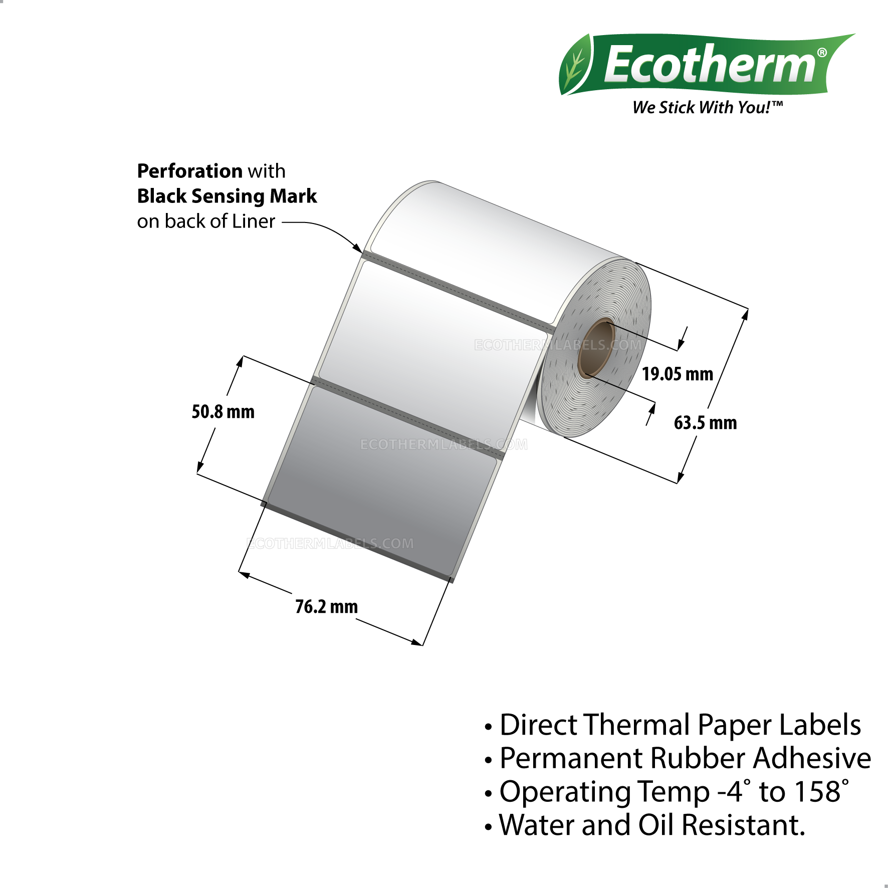 3 x 2 Direct Thermal White Labels With Rubber Adhesive - Perforated - 210 Labels Per Roll - Carton Of 25 Rolls - 5250 Labels Total - MPN: ECOTHERM13110-25