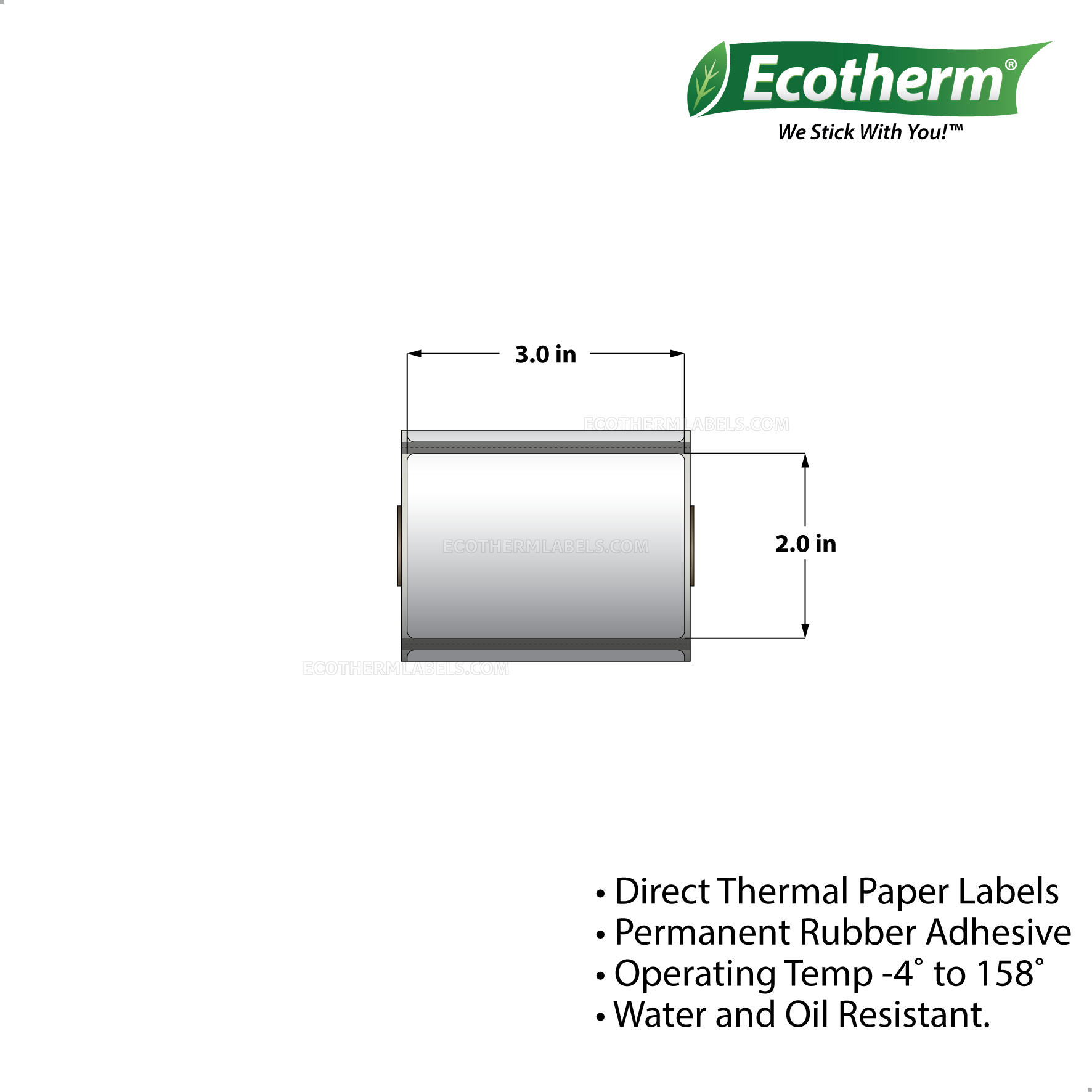 3 x 2 Direct Thermal White Labels With Rubber Adhesive - Perforated - 210 Labels Per Roll - Carton Of 25 Rolls - 5250 Labels Total - MPN: ECOTHERM13110-25