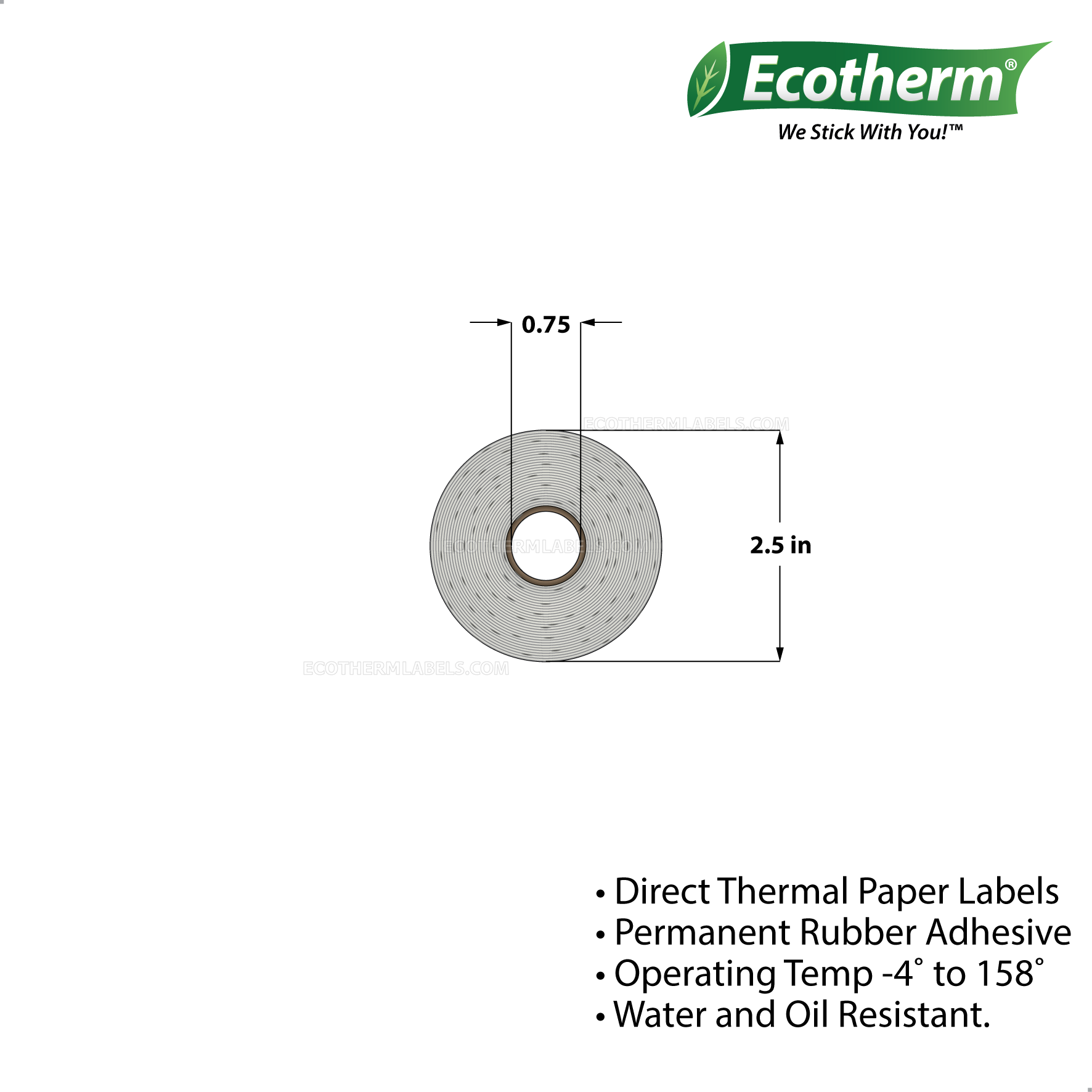 3 x 2 Direct Thermal White Labels With Rubber Adhesive - Perforated - 210 Labels Per Roll - Carton Of 25 Rolls - 5250 Labels Total - MPN: ECOTHERM13110-25