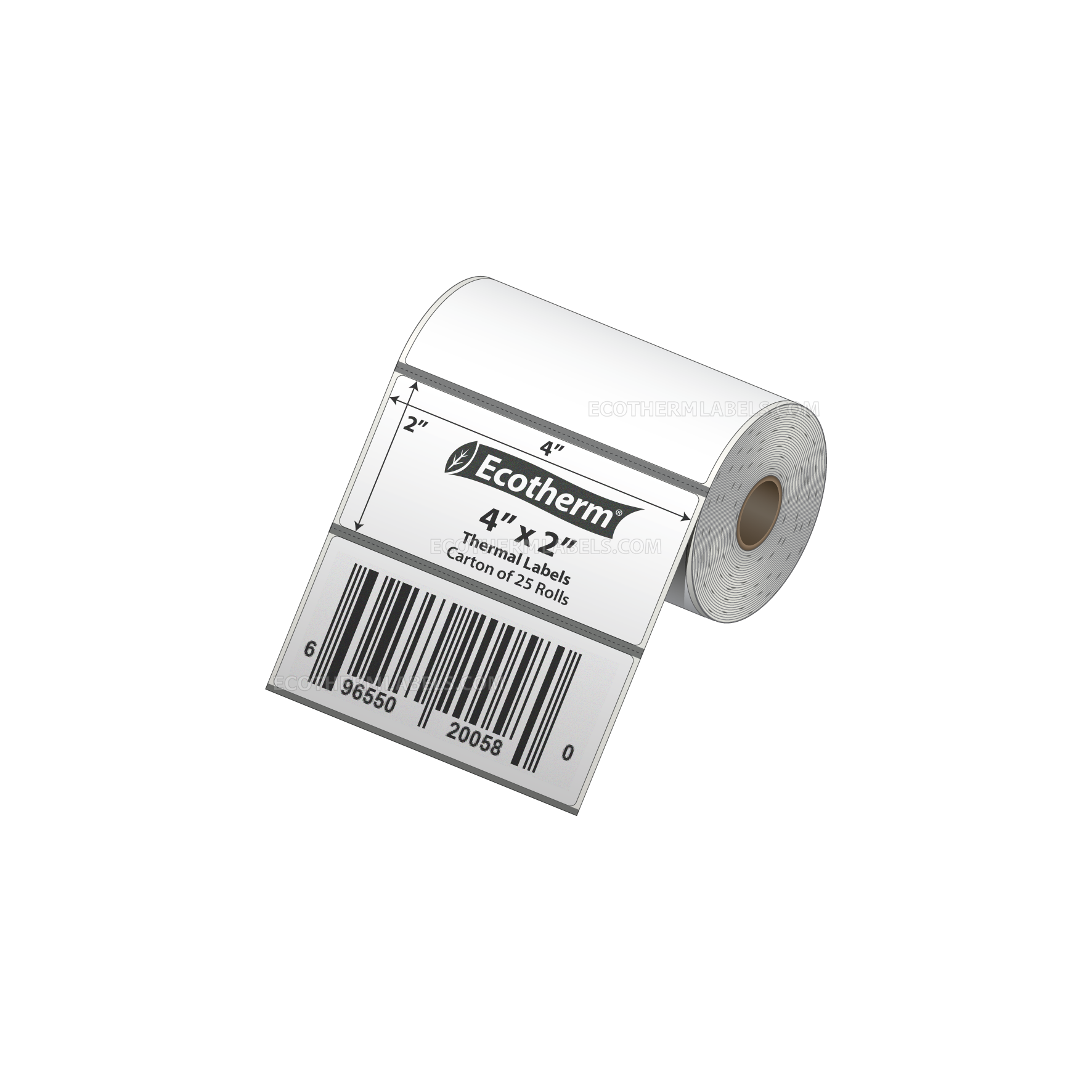 4 x 2 Direct Thermal White Labels With Rubber Adhesive - Perforated - 300 Labels Per Roll - Carton Of 25 Rolls - 7500 Labels Total - MPN: ECOTHERM13111-25