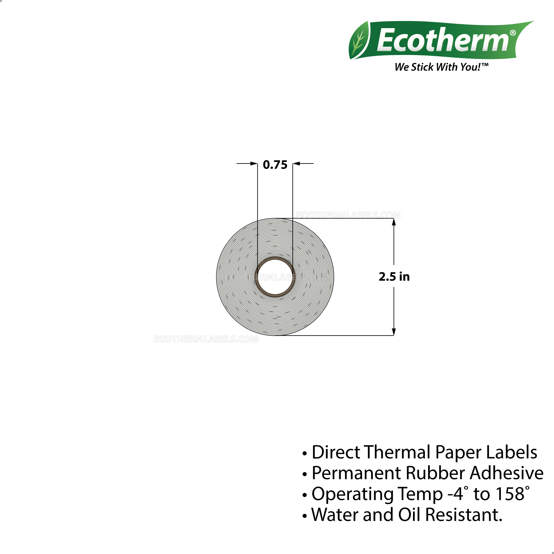 4 x 6 Direct Thermal White Labels With Rubber Adhesive - Perforated - 105 Labels Per Roll - Carton Of 25 Rolls - 2,625 Labels Total - MPN: ECOTHERM13108-25