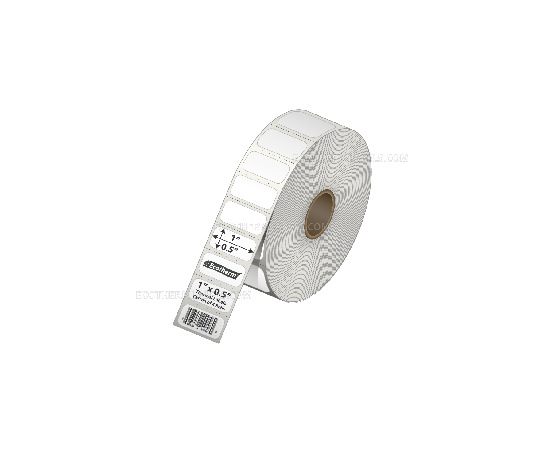 1 x 0.5 Direct Thermal White Labels With Rubber Adhesive - Perforated - 2450 Labels Per Roll - Carton Of 4 Rolls - 9800 Labels Total - MPN: ECOTHERM14118-4