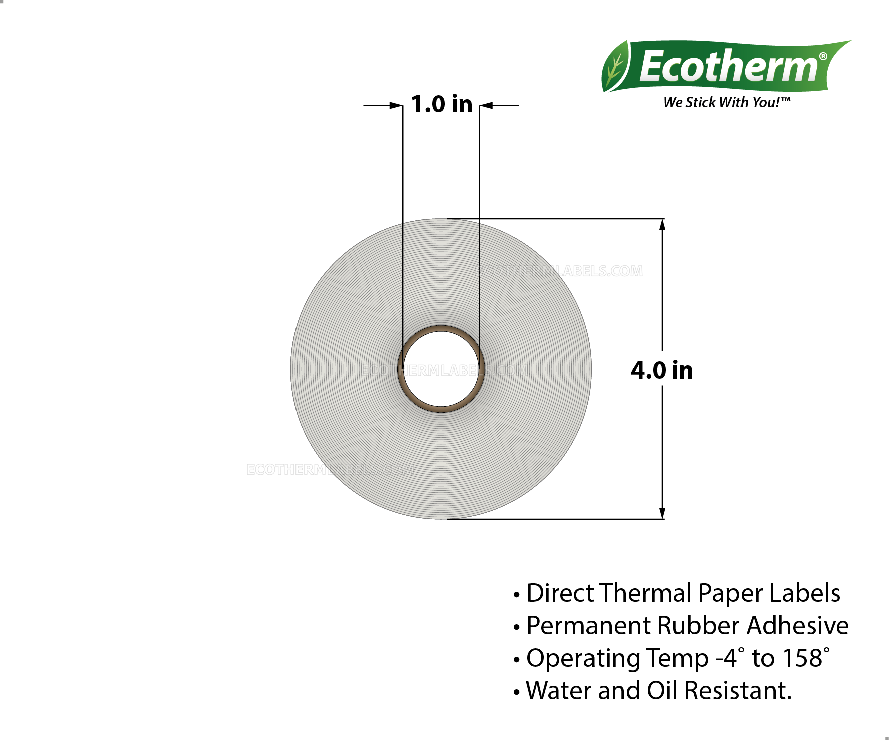 1 x 0.5 Direct Thermal White Labels With Rubber Adhesive - Perforated - 2450 Labels Per Roll - Carton Of 4 Rolls - 9800 Labels Total - MPN: ECOTHERM14118-4