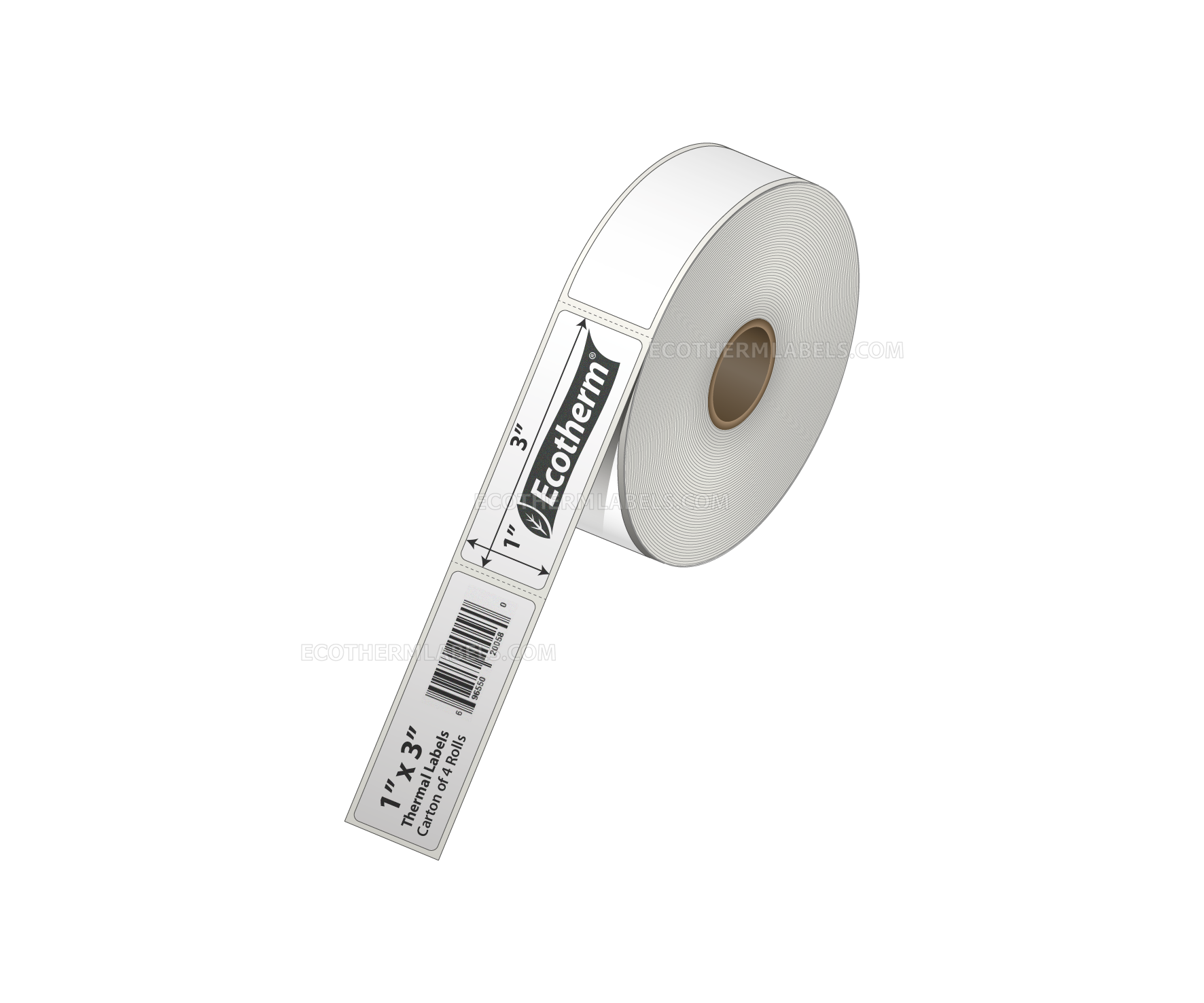 1 x 3 Direct Thermal White Labels With Rubber Adhesive - Perforated - 680 Labels Per Roll - Carton Of 4 Rolls - 2720 Labels Total - MPN: ECOTHERM14130-4