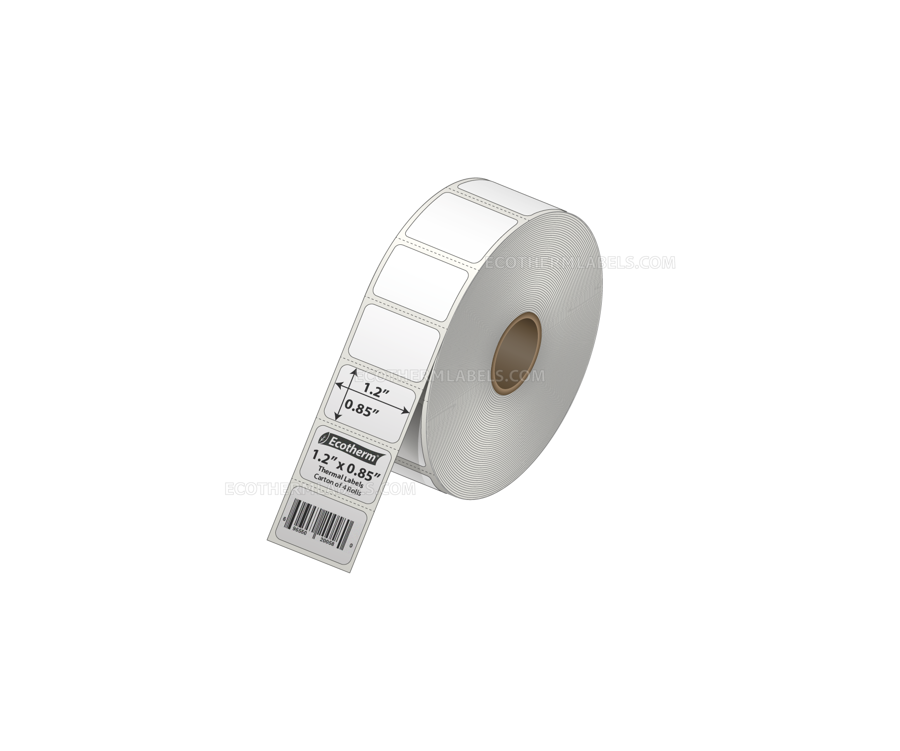 1.2 x 0.85 Direct Thermal White Labels With Rubber Adhesive - Perforated - 2200 Labels Per Roll - Carton Of 4 Rolls - 8800 Labels Total - MPN: ECOTHERM14131-4