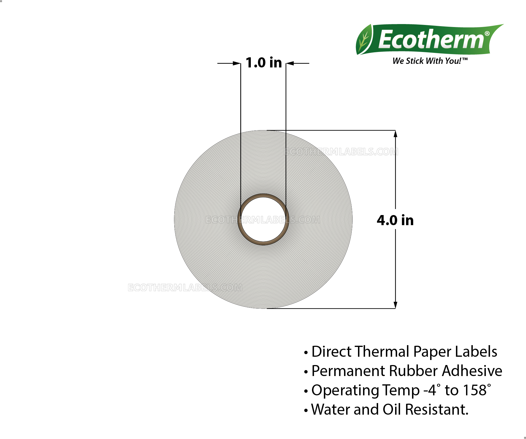 1.2 x 0.85 Direct Thermal White Labels With Rubber Adhesive - Perforated - 2200 Labels Per Roll - Carton Of 4 Rolls - 8800 Labels Total - MPN: ECOTHERM14131-4