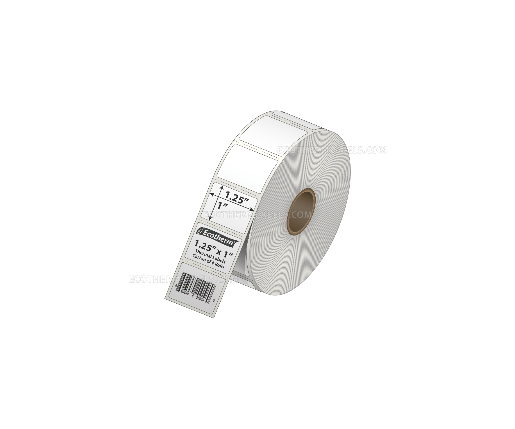 1.25 x 1.00 Direct Thermal White Labels With Rubber Adhesive - Perforated - 1380 Labels Per Roll - Carton Of 4 Rolls - 5,520 Labels Total - MPN: ECOTHERM14136-4