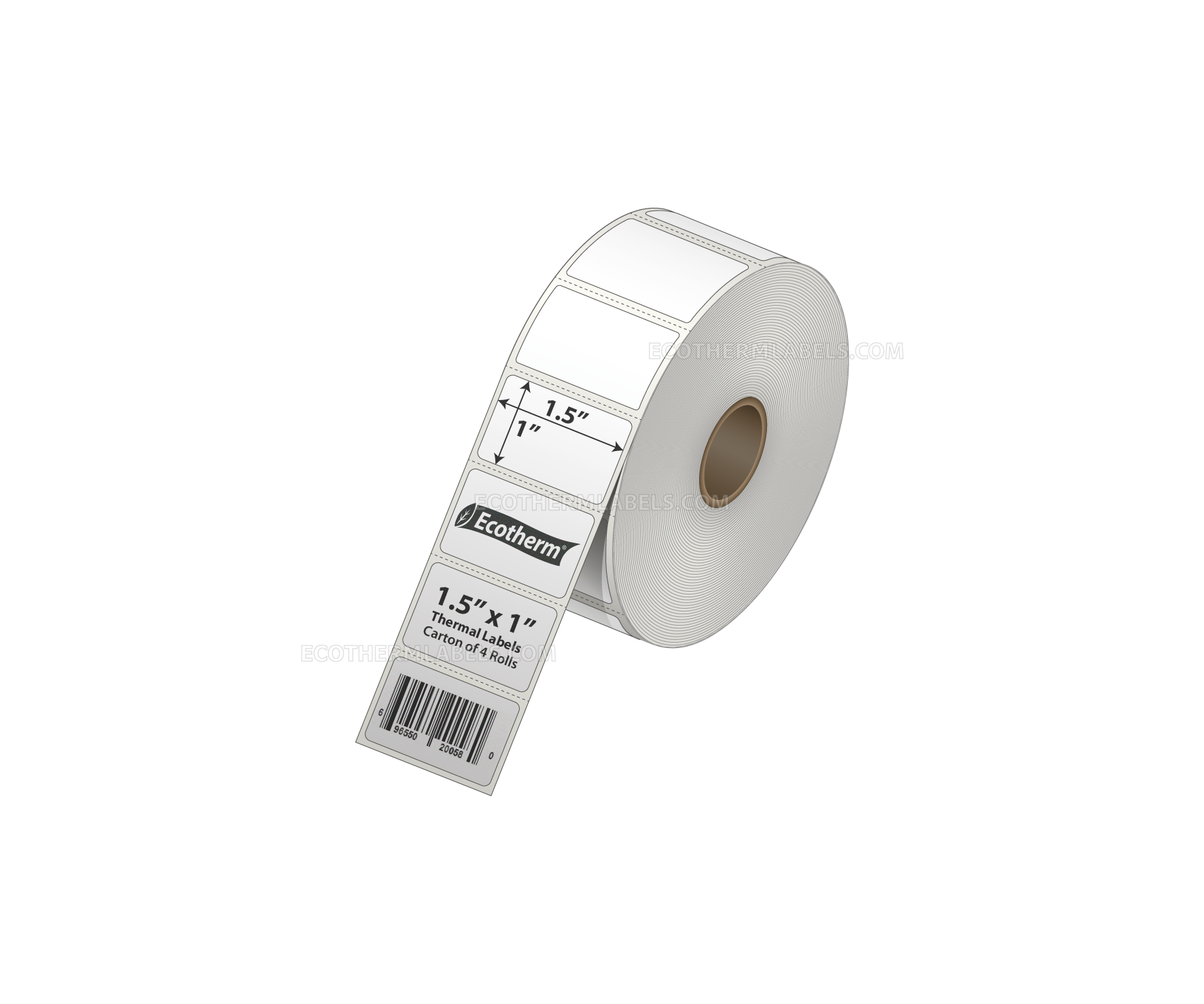 1.5 x 1 Direct Thermal White Labels With Rubber Adhesive - Perforated - 1325 Labels Per Roll - Carton Of 4 Rolls - 5300 Labels Total - MPN: ECOTHERM14119-4