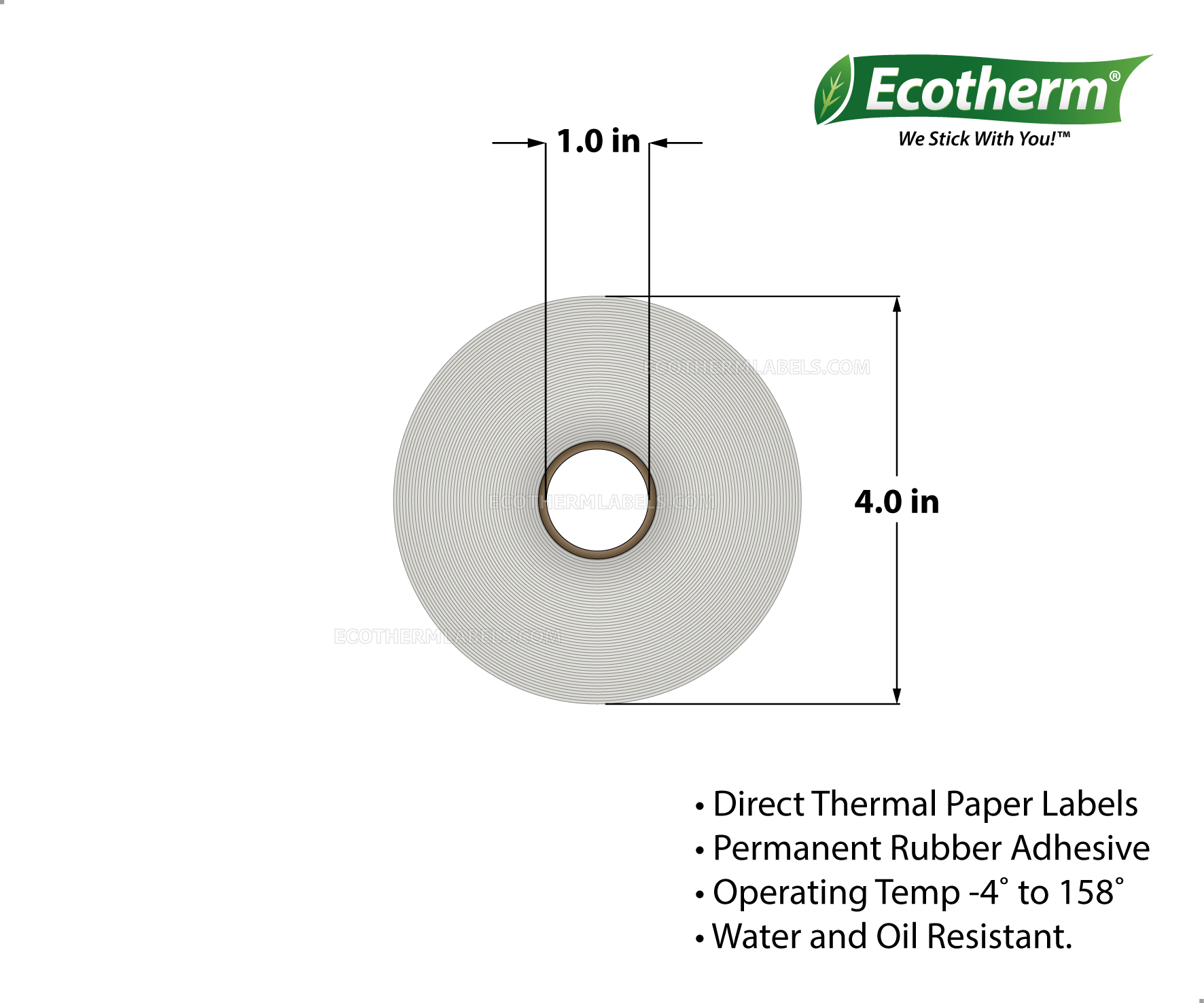 2 x 1 Direct Thermal White Labels With Rubber Adhesive - Perforated - 1400 Labels Per Roll - Carton Of 4 Rolls - 5600 Labels Total - MPN: ECOTHERM14120-4