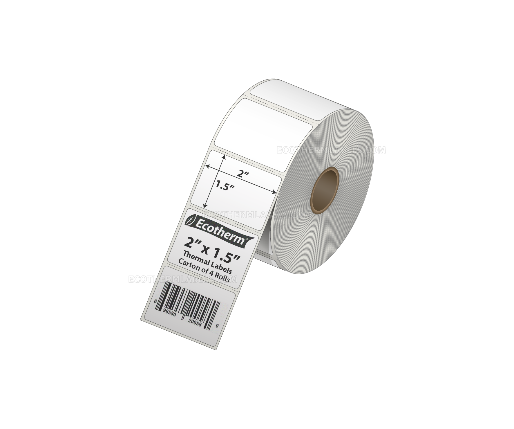 2 x 1.5 Direct Thermal White Labels With Rubber Adhesive - Perforated - 1320 Labels Per Roll - Carton Of 4 Rolls - 5280 Labels Total - MPN: ECOTHERM14133-4