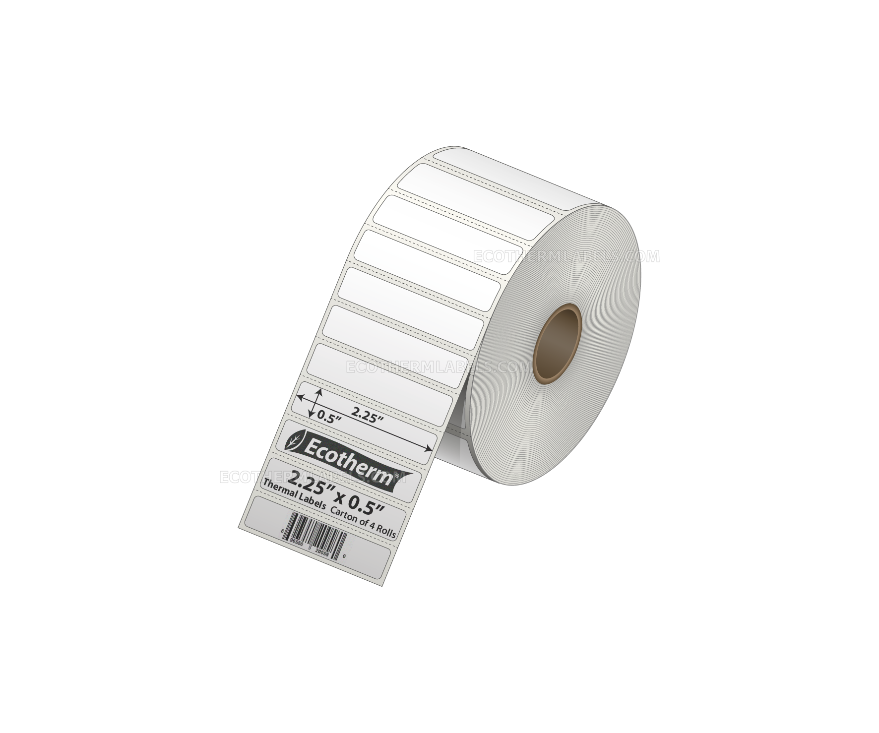 2.25 x 0.5 Direct Thermal White Labels With Rubber Adhesive - Perforated - 3460 Labels Per Roll - Carton Of 4 Rolls - 13840 Labels Total - MPN: ECOTHERM14134-4