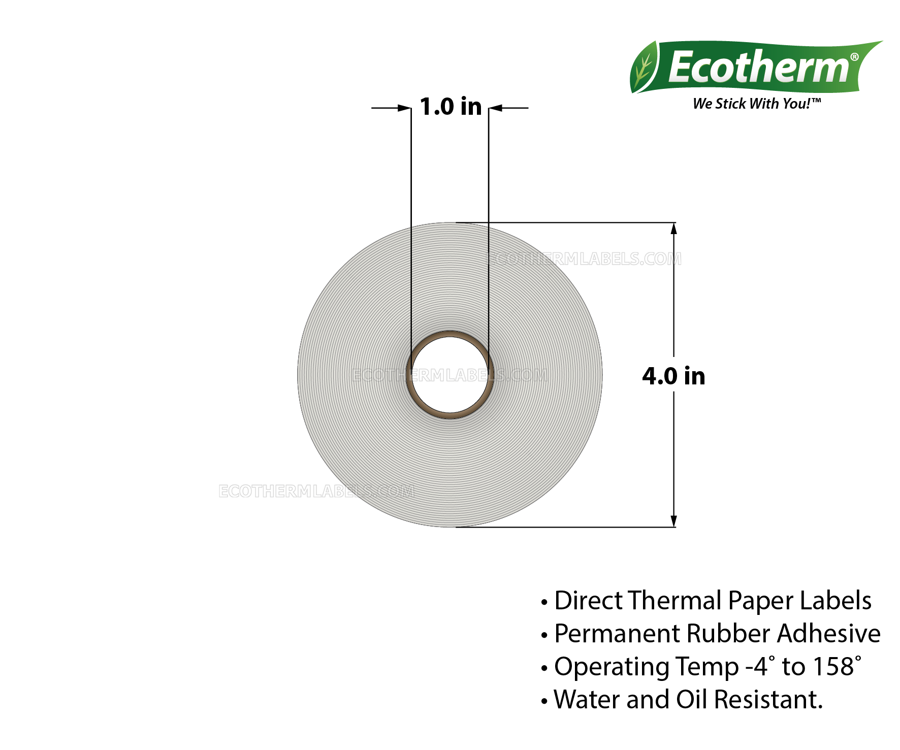 2.25 x 0.5 Direct Thermal White Labels With Rubber Adhesive - Perforated - 3460 Labels Per Roll - Carton Of 4 Rolls - 13840 Labels Total - MPN: ECOTHERM14134-4