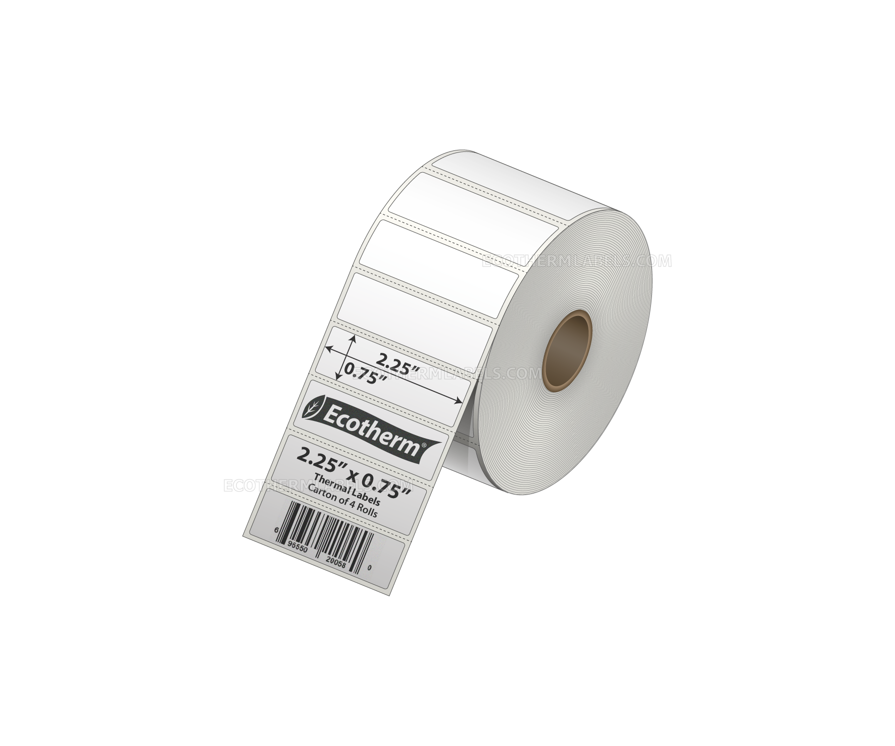 2.25 x 0.75 Direct Thermal White Labels With Rubber Adhesive - Perforated - 1780 Labels Per Roll - Carton Of 4 Rolls - 7120 Labels Total - MPN: ECOTHERM14102-4