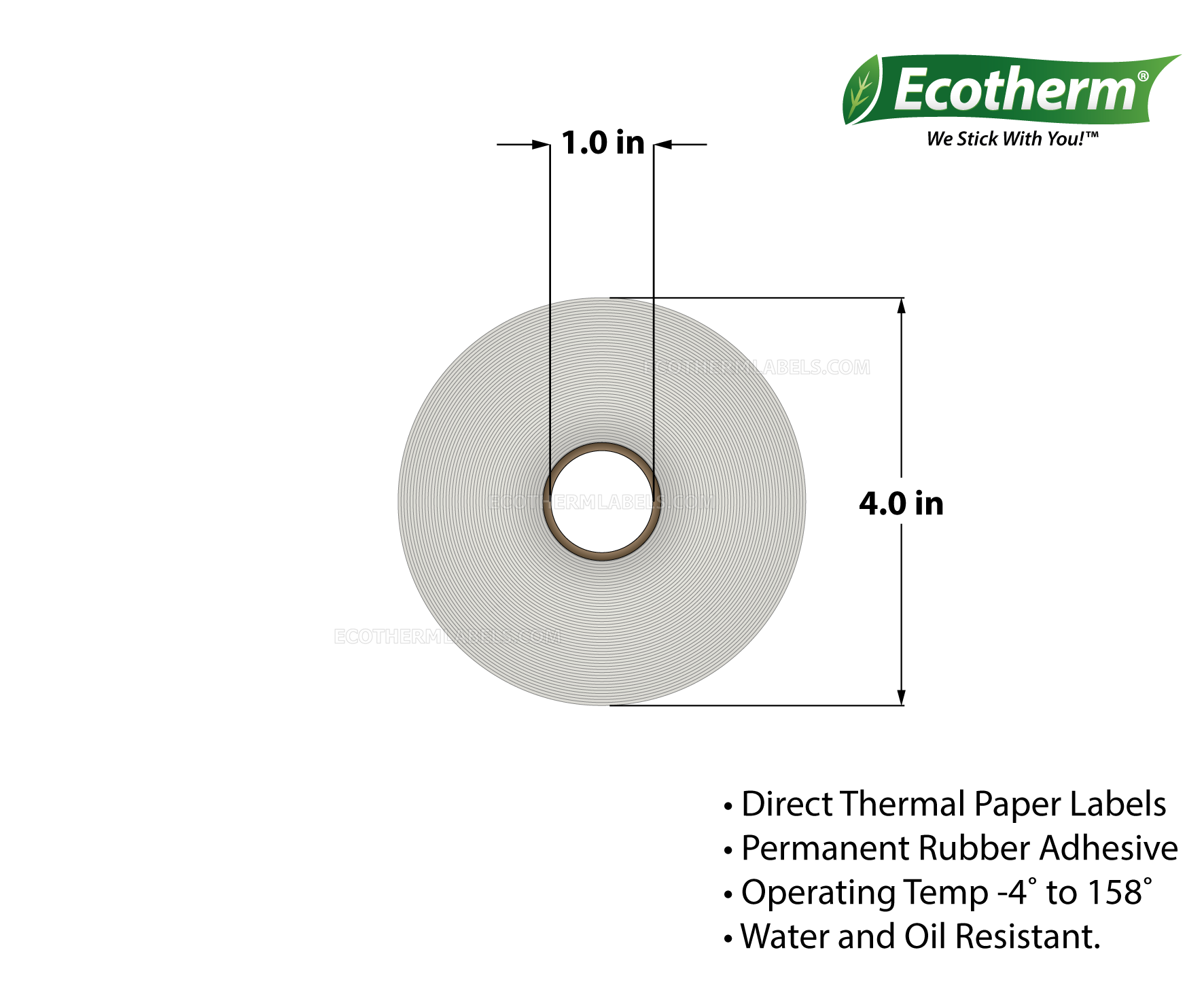 2.25 x 0.75 Direct Thermal White Labels With Rubber Adhesive - Perforated - 1780 Labels Per Roll - Carton Of 4 Rolls - 7120 Labels Total - MPN: ECOTHERM14102-4