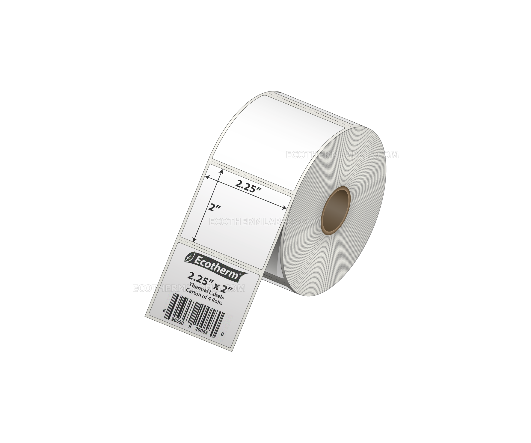 2.25 x 2 Direct Thermal White Labels With Rubber Adhesive - Perforated - 735 Labels Per Roll - Carton Of 4 Rolls - 2940 Labels Total - MPN: ECOTHERM14104-4