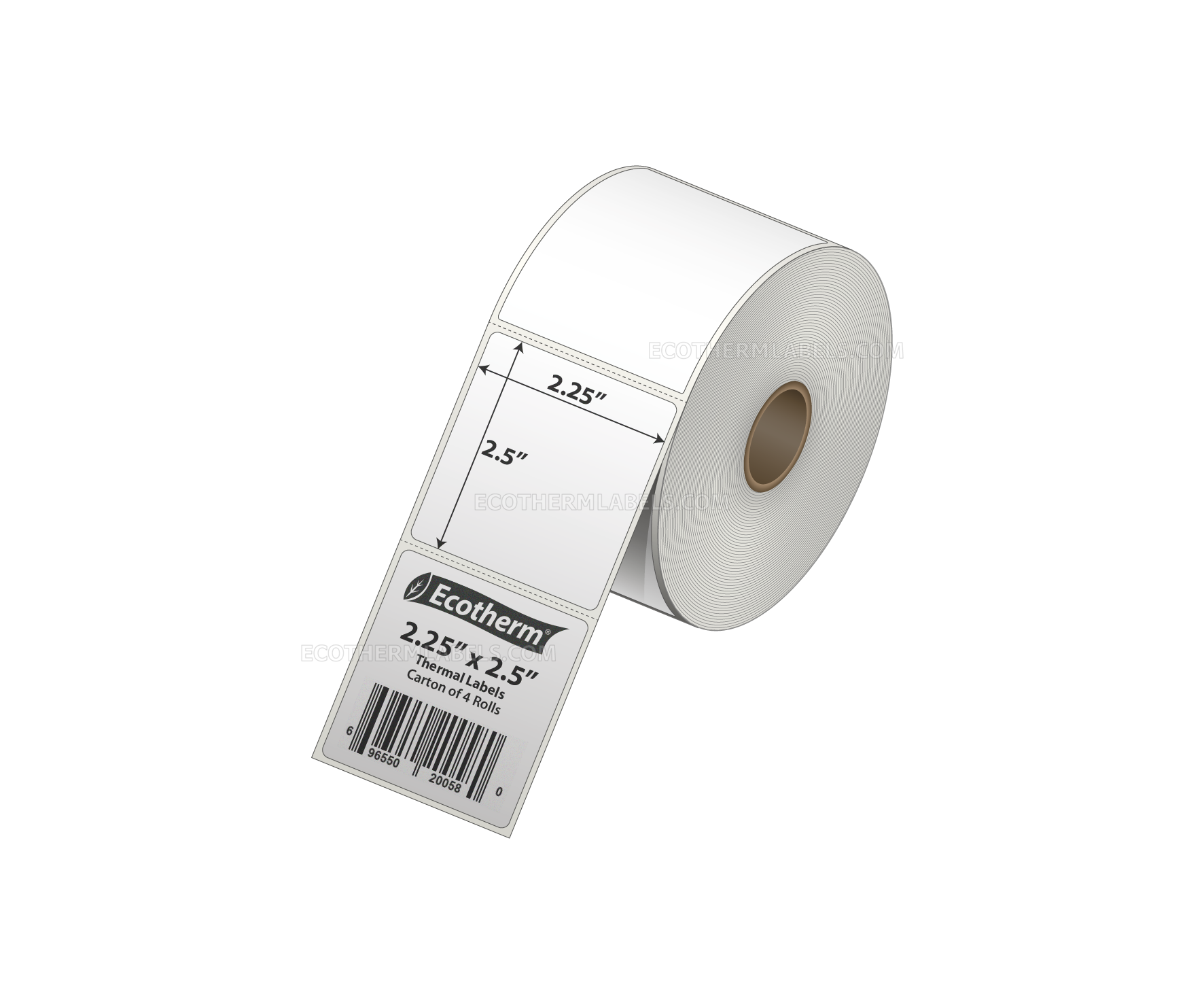 2.25 x 2.5 Direct Thermal White Labels With Rubber Adhesive - Perforated - 600 Labels Per Roll - Carton Of 6 Rolls - 2400 Labels Total - MPN: ECOTHERM14135-4