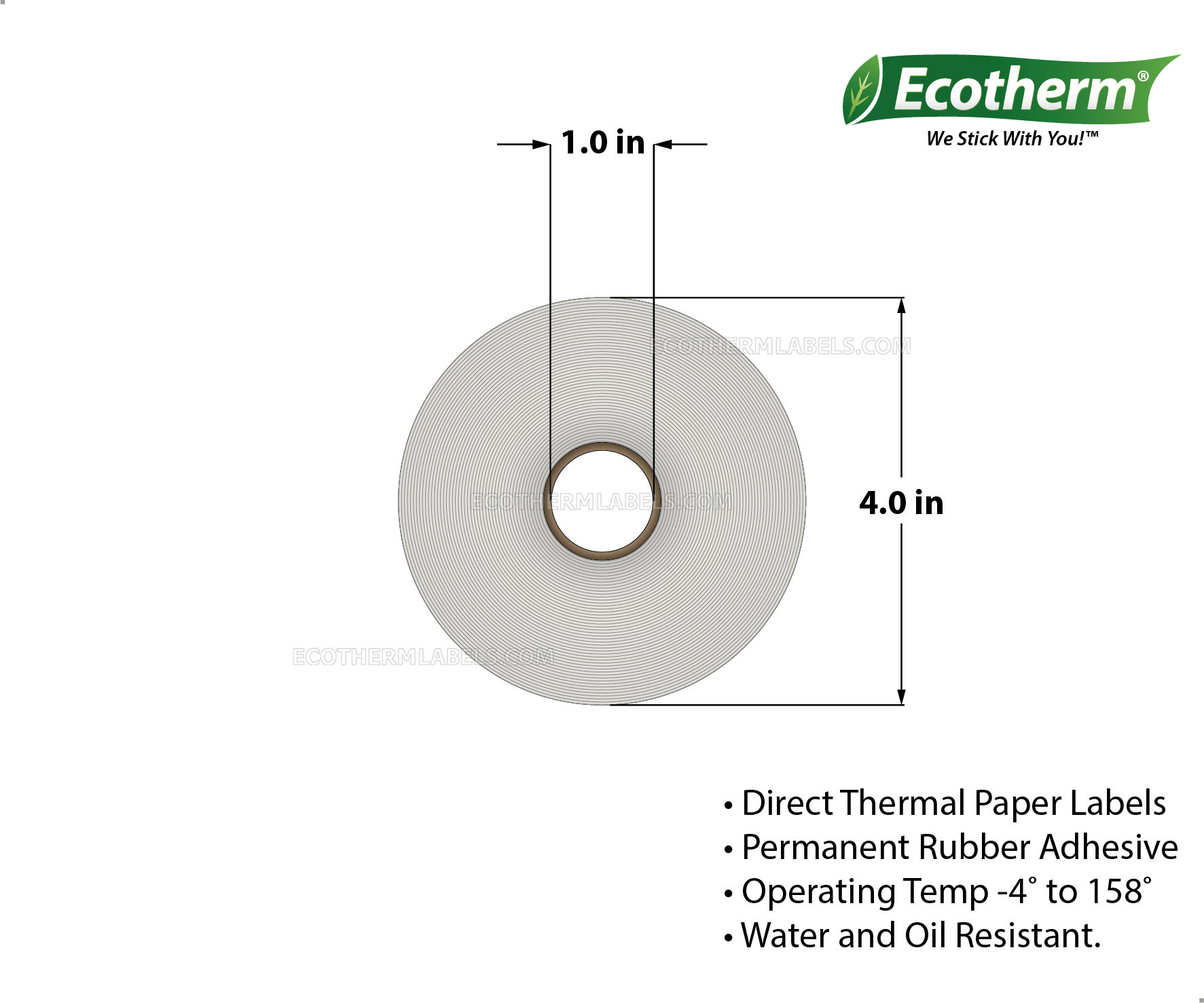 2.25 x 2.5 Direct Thermal White Labels With Rubber Adhesive - Perforated - 600 Labels Per Roll - Carton Of 6 Rolls - 2400 Labels Total - MPN: ECOTHERM14135-4