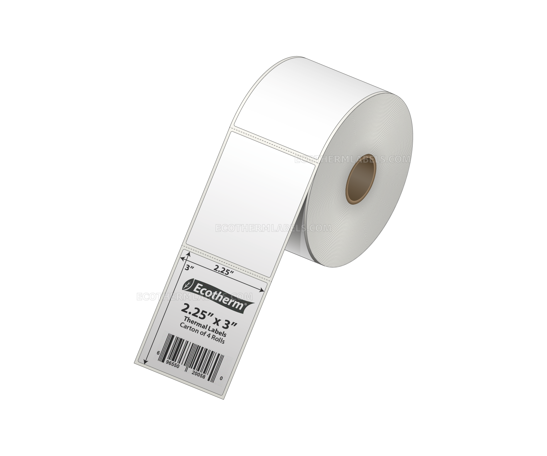 2.25 x 3 Direct Thermal White Labels With Rubber Adhesive - Perforated - 525 Labels Per Roll - Carton Of 4 Rolls - 2100 Labels Total - MPN: ECOTHERM14121-4