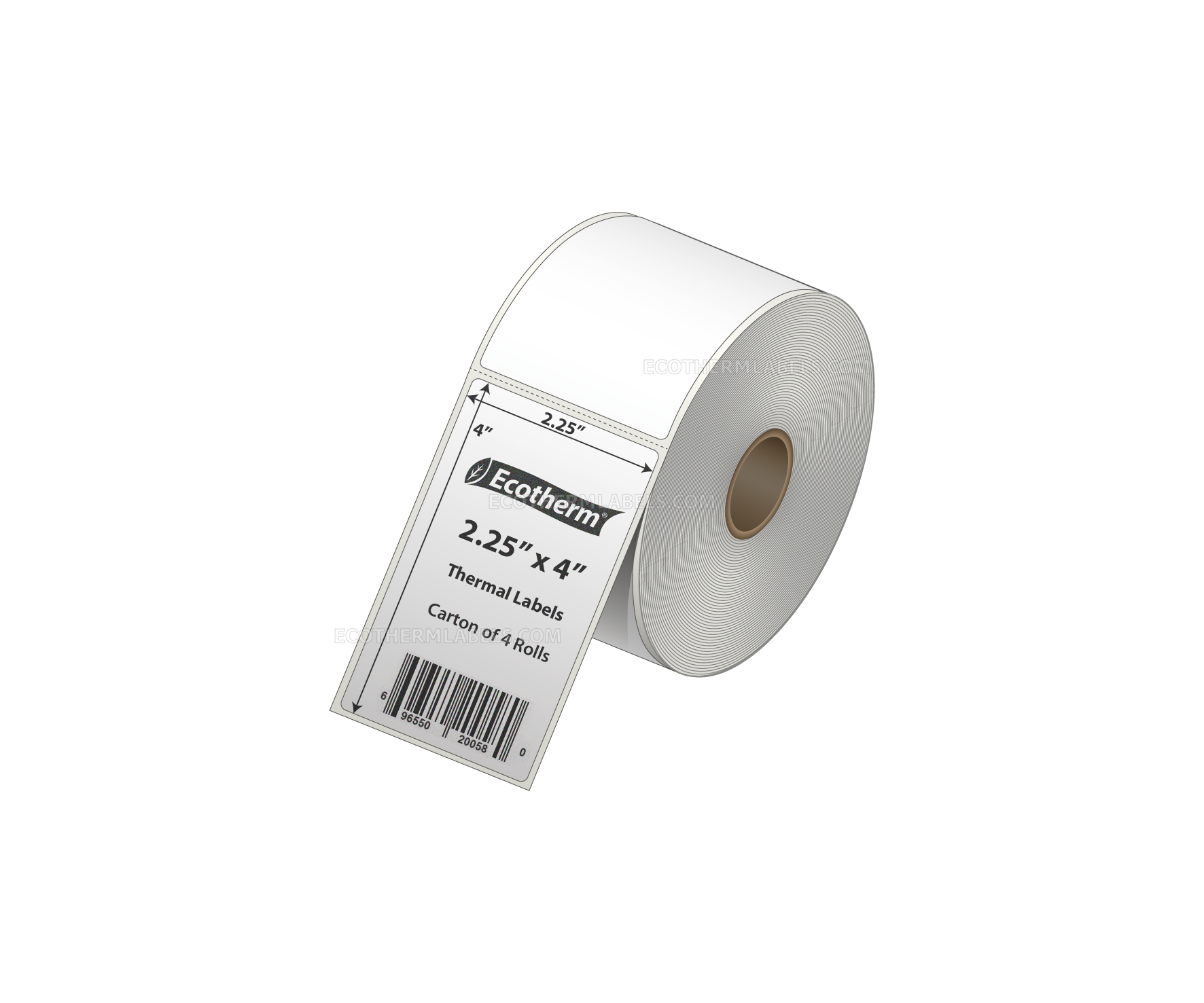 2.25 x 4 Direct Thermal White Labels With Rubber Adhesive - Perforated - 360 Labels Per Roll - Carton Of 4 Rolls - 1440 Labels Total - MPN: ECOTHERM14122-4