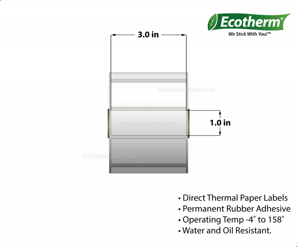 3 x 1 Direct Thermal White Labels With Rubber Adhesive - Perforated - 1310 Labels Per Roll - Carton Of 1 Rolls - 1310 Labels Total - MPN: ECOTHERM14108-1 - EcothermLabels.com