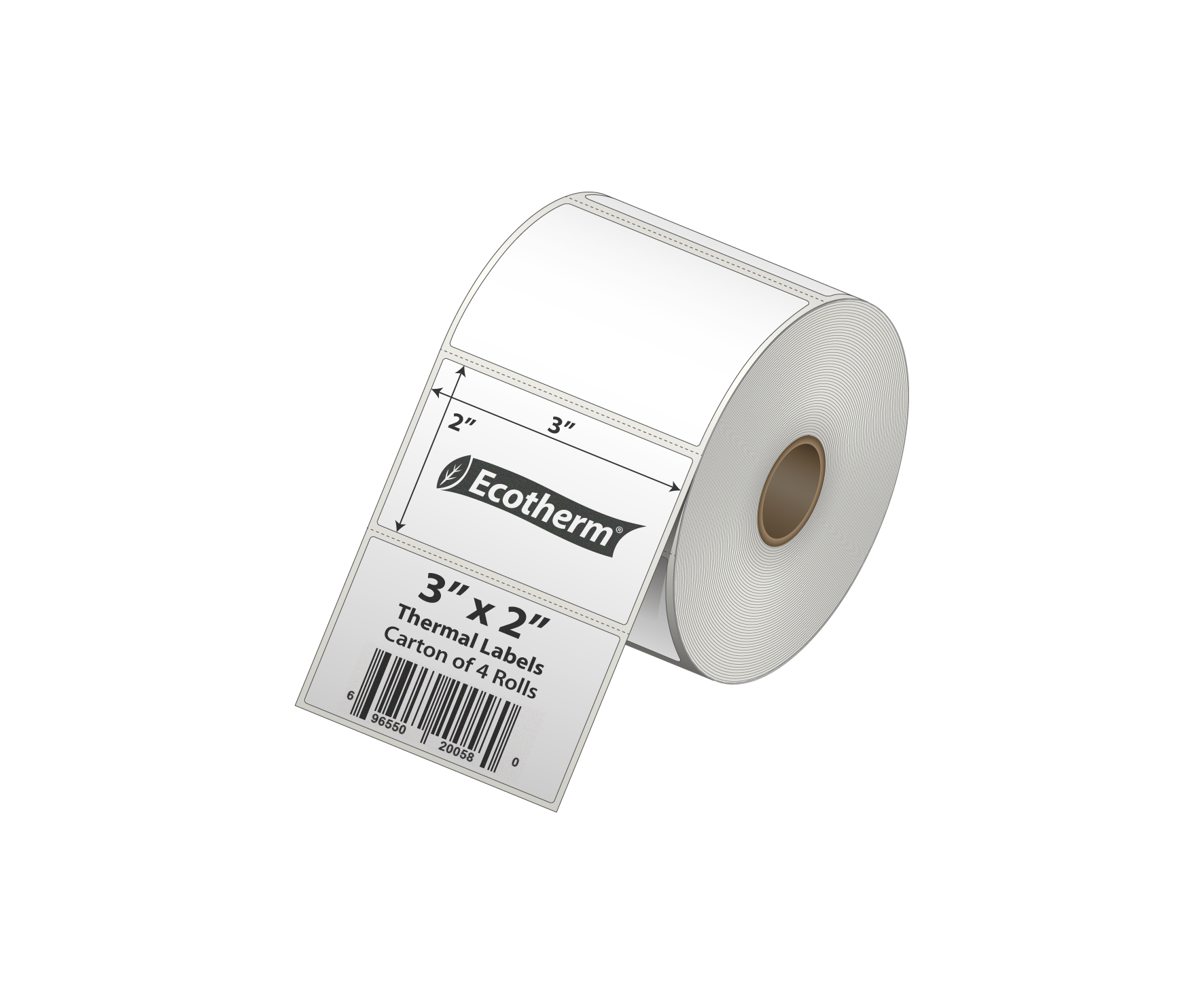 3 x 2 Direct Thermal White Labels With Rubber Adhesive - Perforated - 735 Labels Per Roll - Carton Of 4 Rolls - 2940 Labels Total - MPN: ECOTHERM14109-4