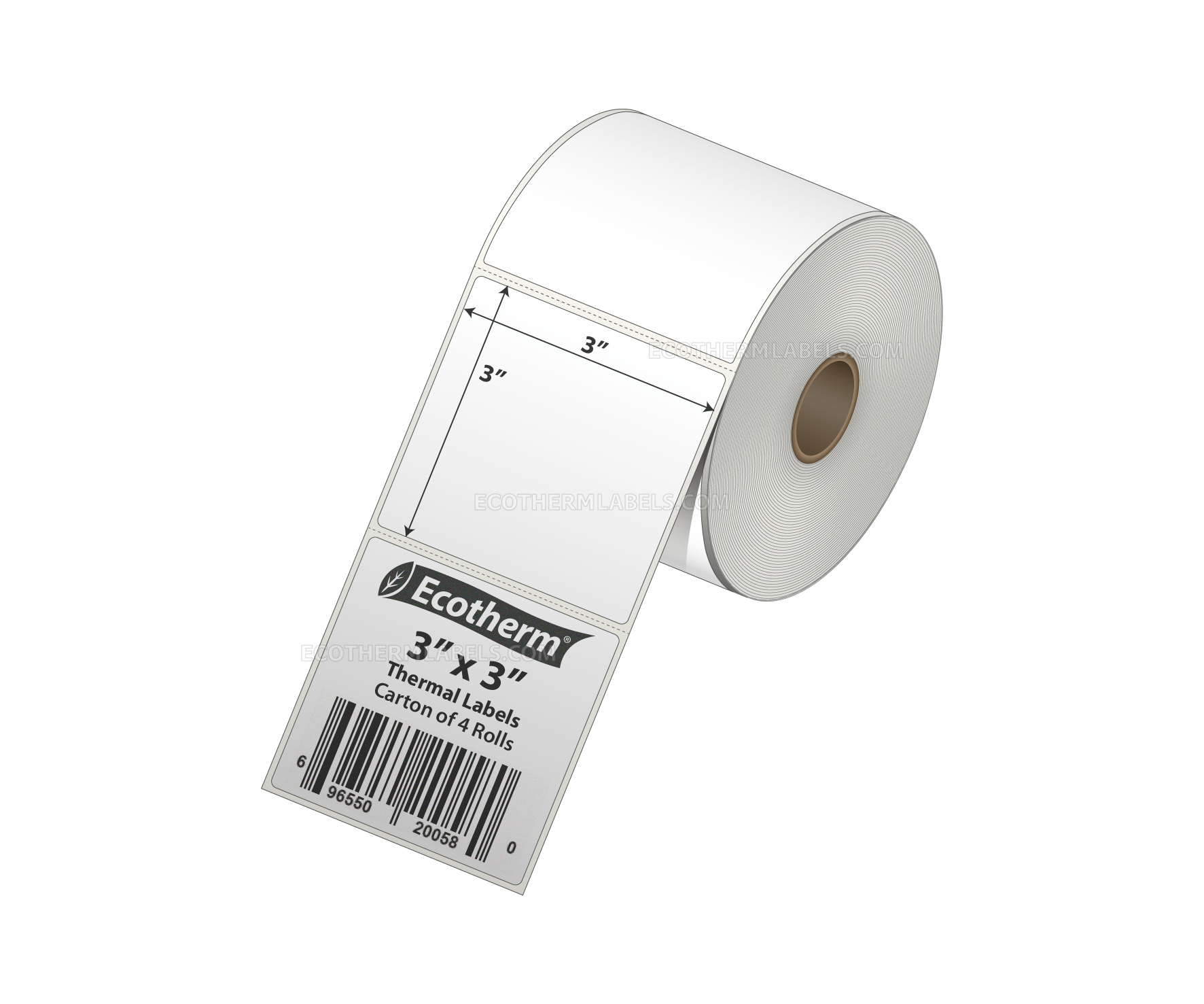 3 x 3 Direct Thermal White Labels With Rubber Adhesive - Perforated - 525 Labels Per Roll - Carton Of 4 Rolls - 2100 Labels Total - MPN: ECOTHERM14123-4