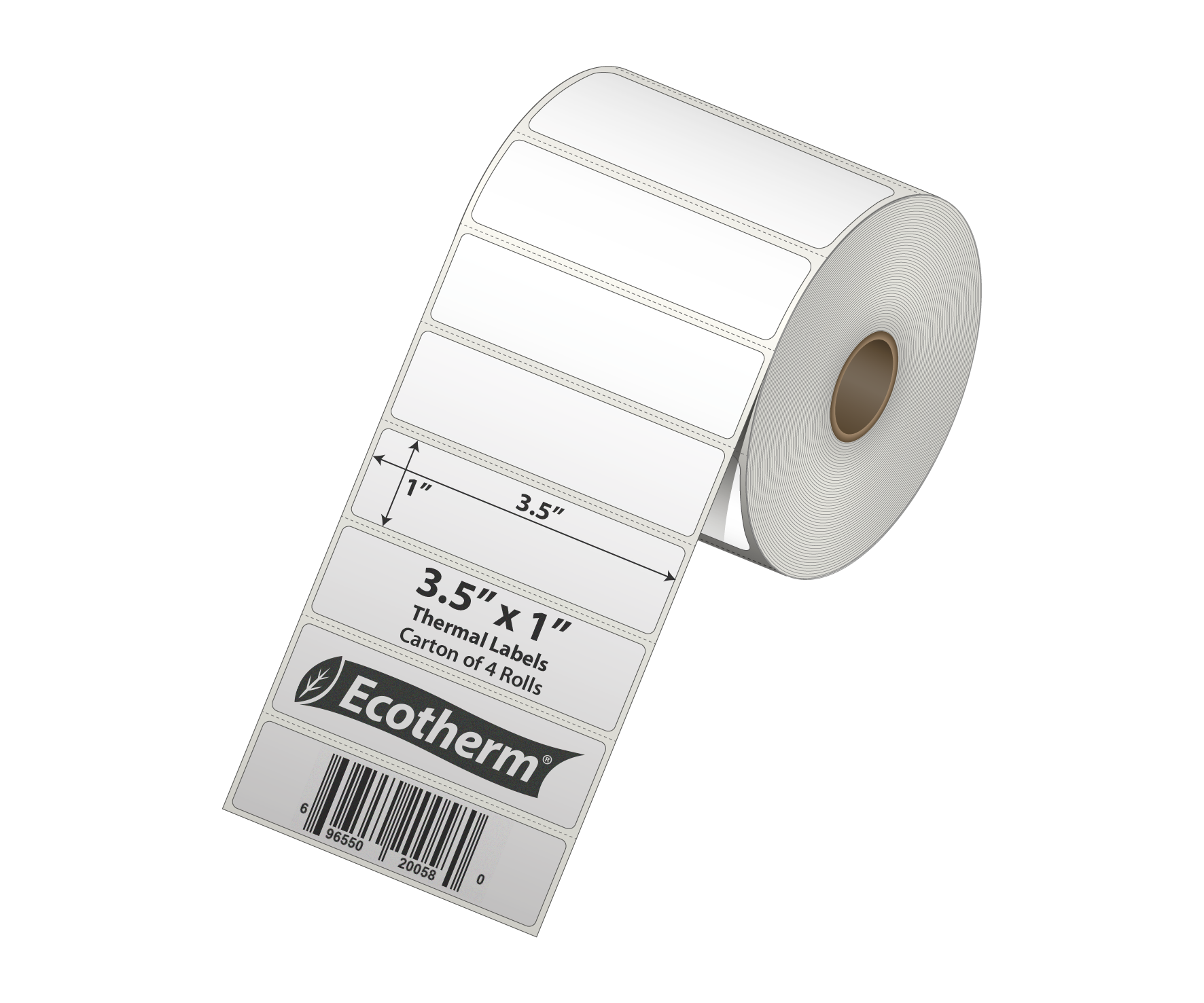 3.5 x 1 Direct Thermal White Labels With Rubber Adhesive - Perforated - 1340 Labels Per Roll - Carton Of 4 Rolls - 5360 Labels Total - MPN: ECOTHERM14124-4