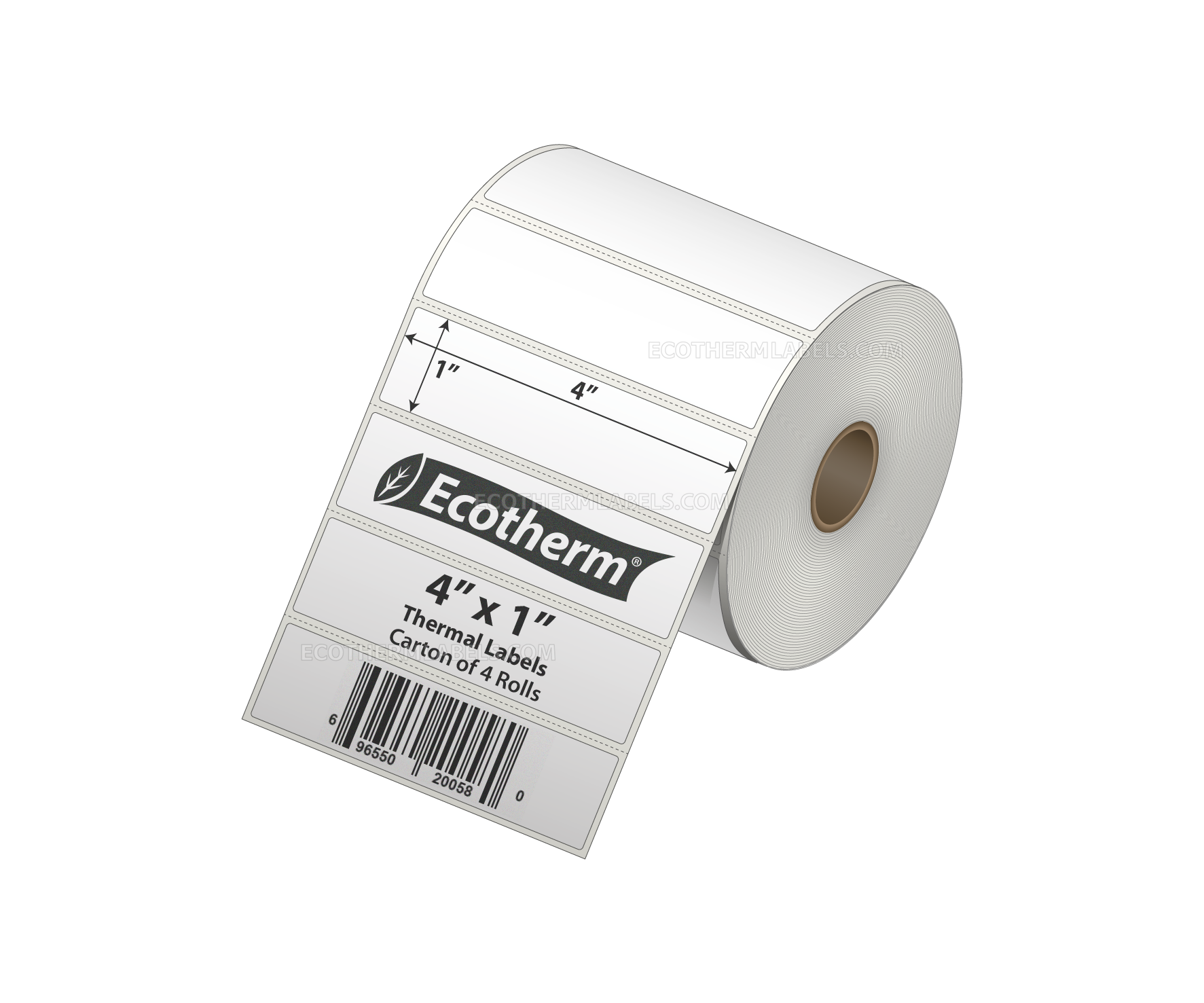 4 x 1 Direct Thermal White Labels With Rubber Adhesive - Perforated - 1340 Labels Per Roll - Carton Of 4 Rolls - 5360 Labels Total - MPN: ECOTHERM14125-4