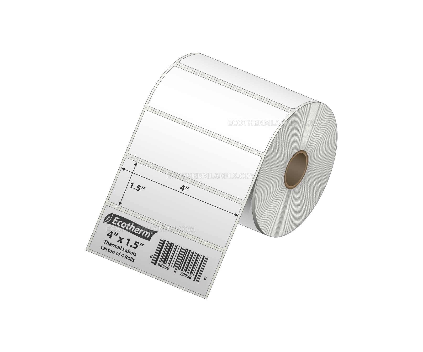 4 x 1.5 Direct Thermal White Labels With Rubber Adhesive - Perforated - 985 Labels Per Roll - Carton Of 4 Rolls - 3940 Labels Total - MPN: ECOTHERM14126-4