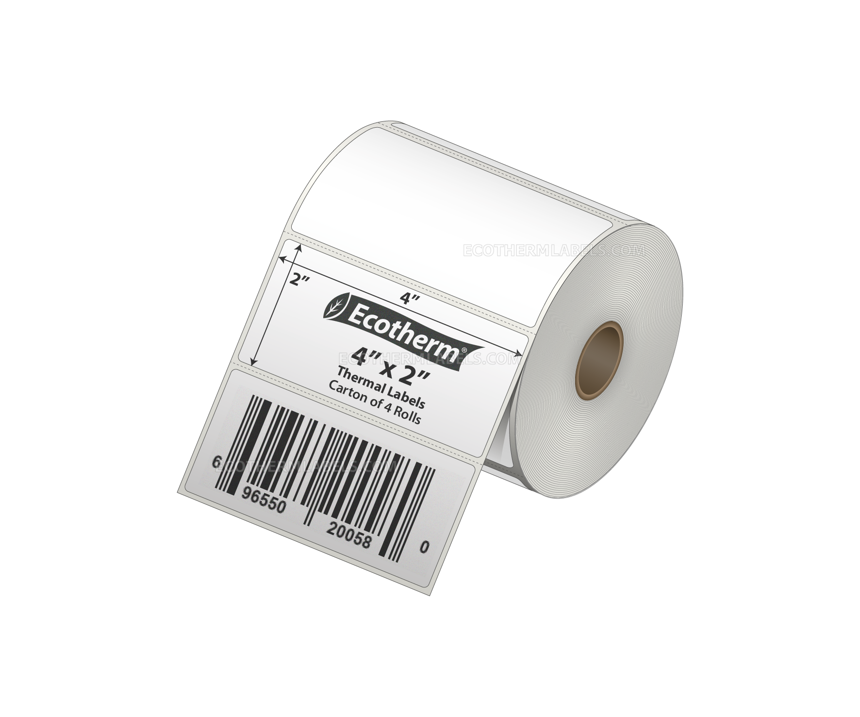 4 x 2 Direct Thermal White Labels With Rubber Adhesive - Perforated - 760 Labels Per Roll - Carton Of 4 Rolls - 3040 Labels Total - MPN: ECOTHERM14127-4