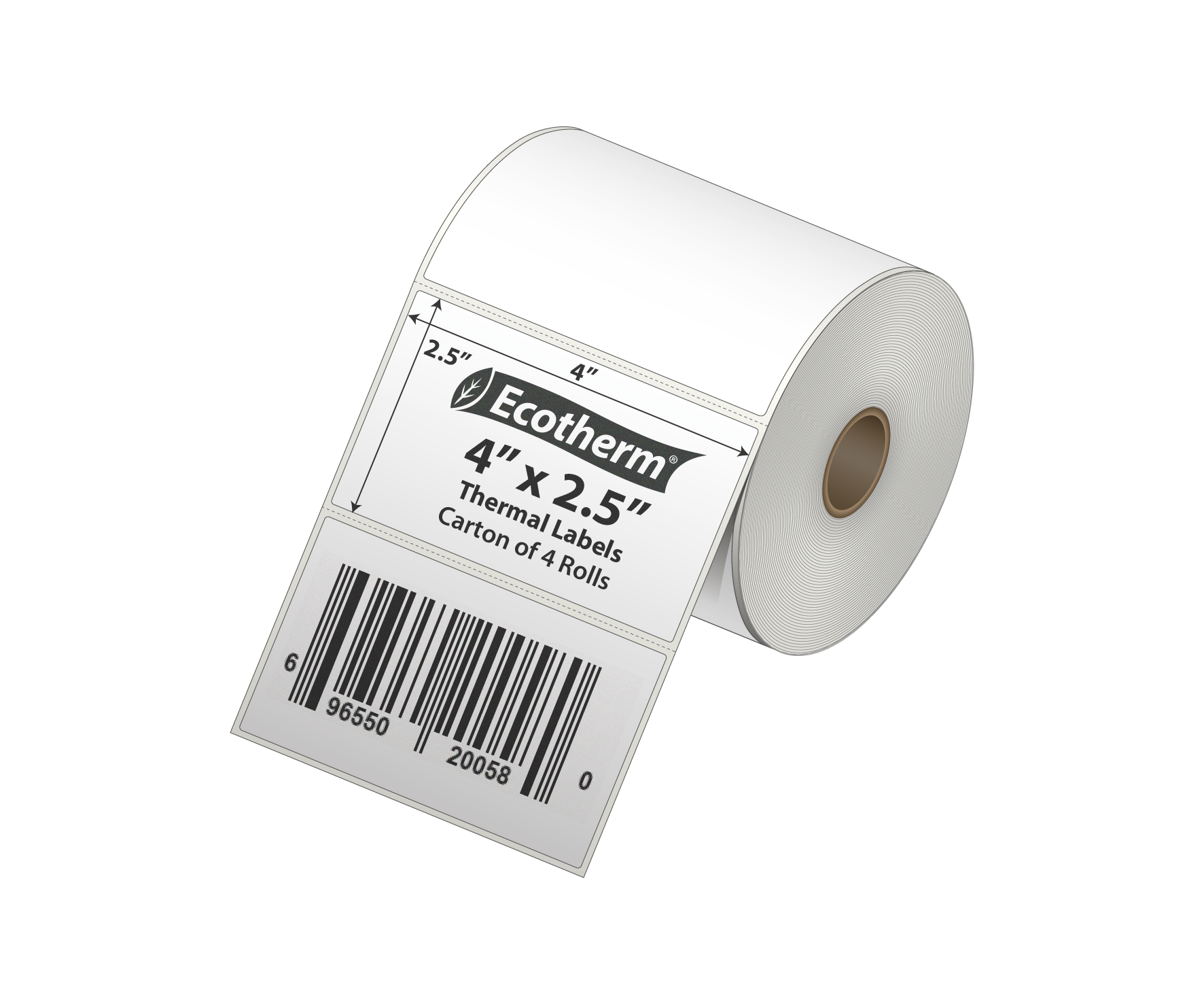 4 x 2.5 Direct Thermal White Labels With Rubber Adhesive - Perforated - 600 Labels Per Roll - Carton Of 4 Rolls - 2400 Labels Total - MPN: ECOTHERM14113-4