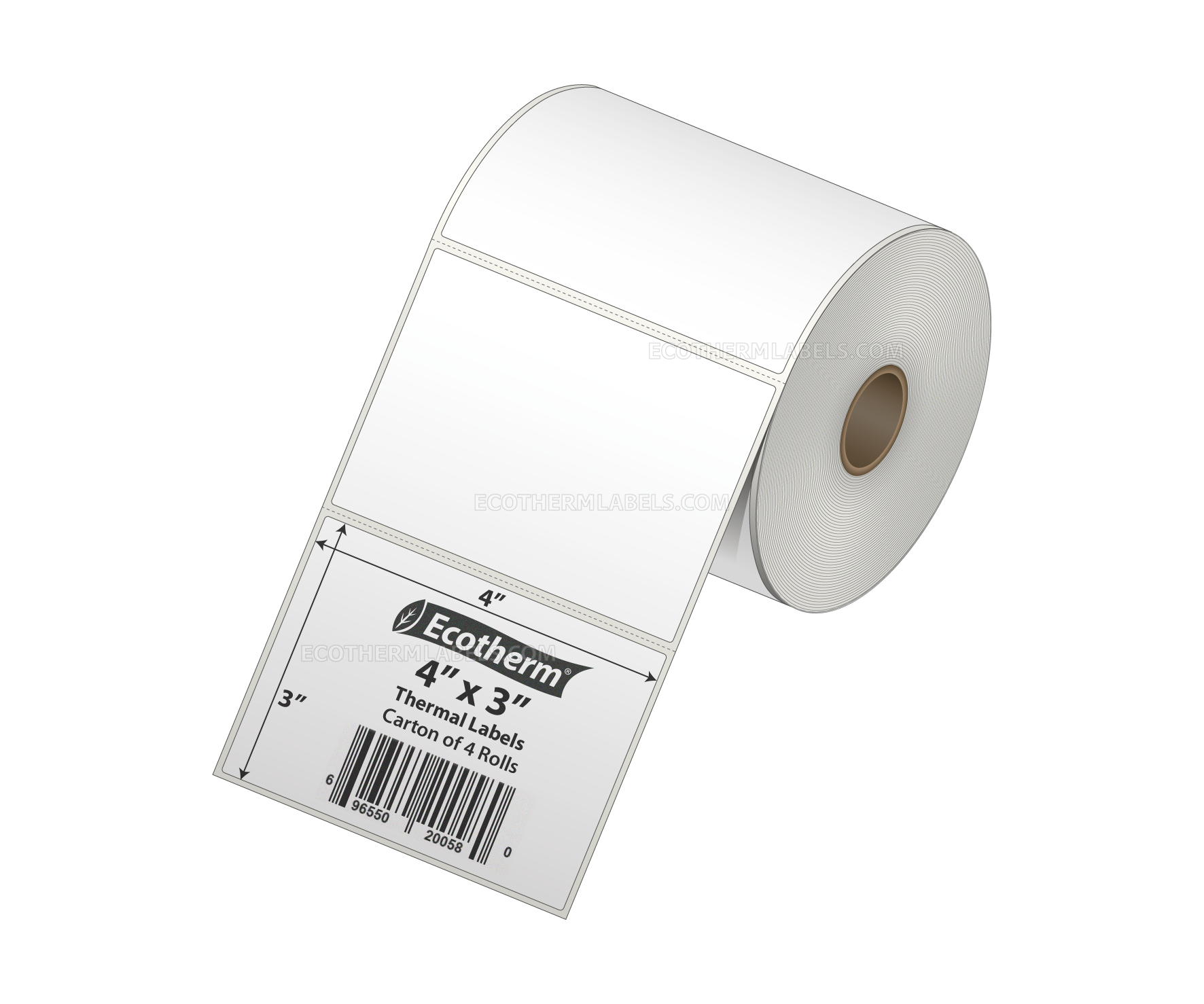 4 x 3 Direct Thermal White Labels With Rubber Adhesive - Perforated - 525 Labels Per Roll - Carton Of 4 Rolls - 2100 Labels Total - MPN: ECOTHERM14128-4