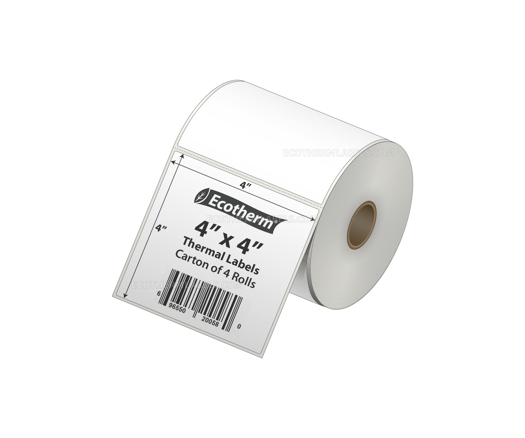 4 x 4 Direct Thermal White Labels With Rubber Adhesive - Perforated - 377 Labels Per Roll - Carton Of 4 Rolls - 1508 Labels Total - MPN: ECOTHERM14115-4