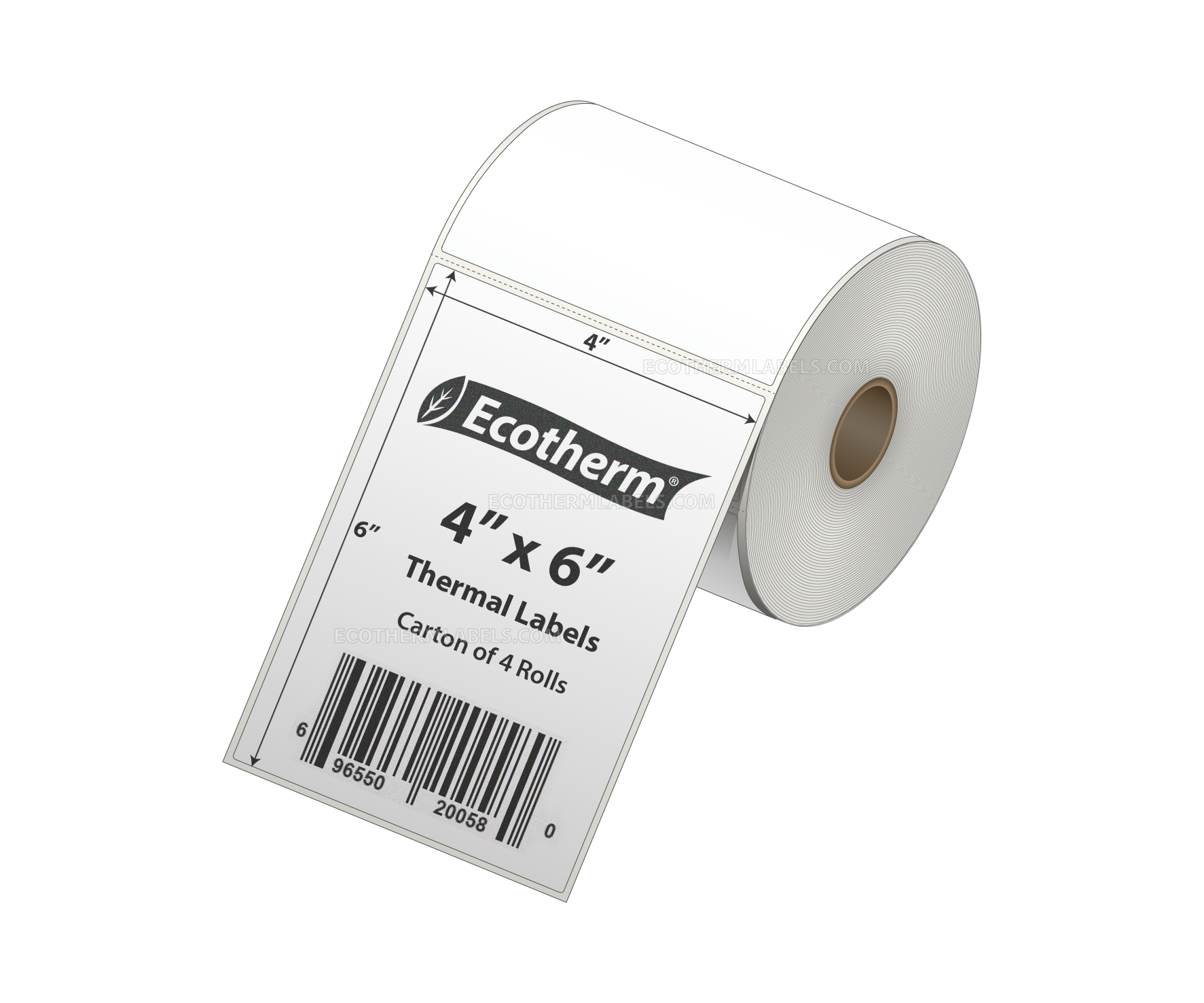 4 x 6 Direct Thermal White Labels With Rubber Adhesive - Perforated - 275 Labels Per Roll - Carton Of 4 Rolls - 1100 Labels Total - MPN: ECOTHERM14129-4