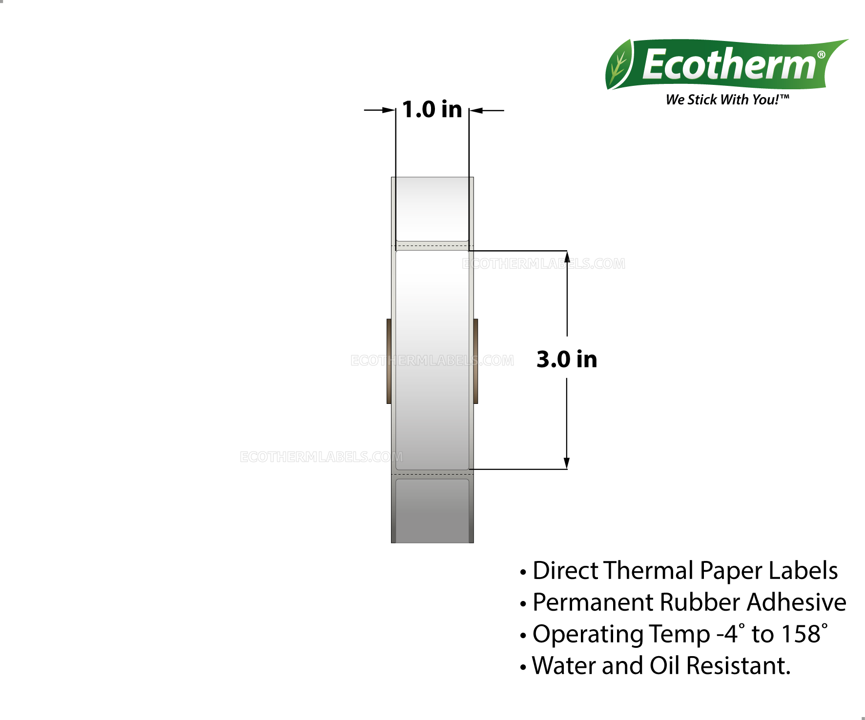 1 x 3 Direct Thermal White Labels With Rubber Adhesive - Perforated - 840 Labels Per Roll - Carton Of 6 Rolls - 5040 Labels Total - MPN: ECOTHERM15112-6