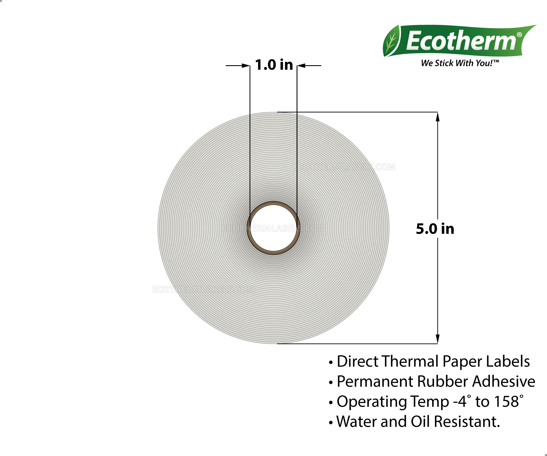 1 x 3 Direct Thermal White Labels With Rubber Adhesive - Perforated - 840 Labels Per Roll - Carton Of 6 Rolls - 5040 Labels Total - MPN: ECOTHERM15112-6