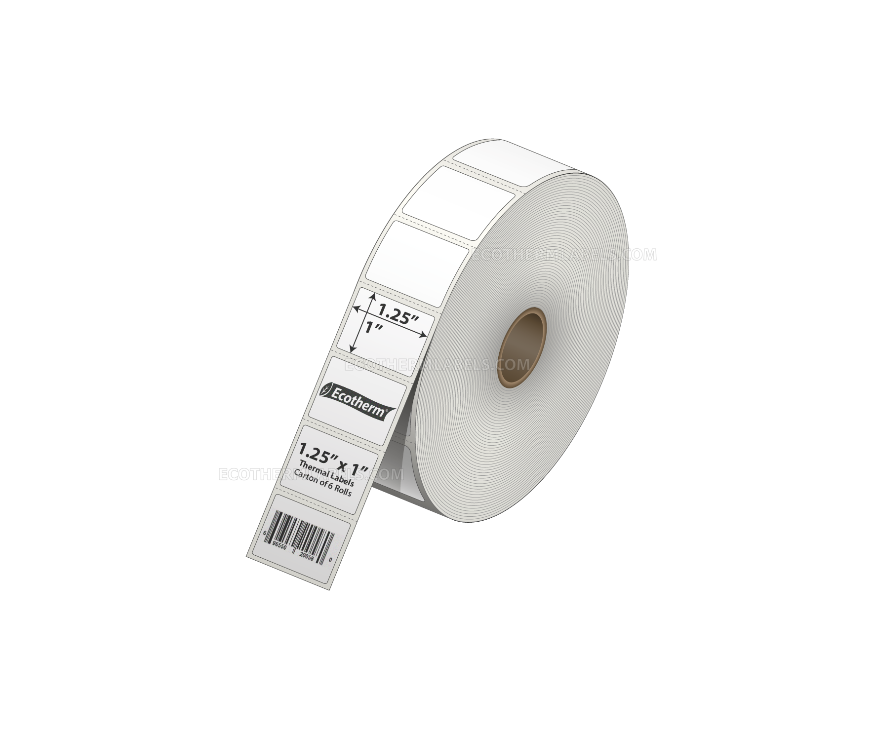 Products 1.25 x 1 Direct Thermal White Labels With Rubber Adhesive - Perforated - 2340 Labels Per Roll - Carton Of 6 Rolls - 14040 Labels Total - MPN: ECOTHERM15114-6