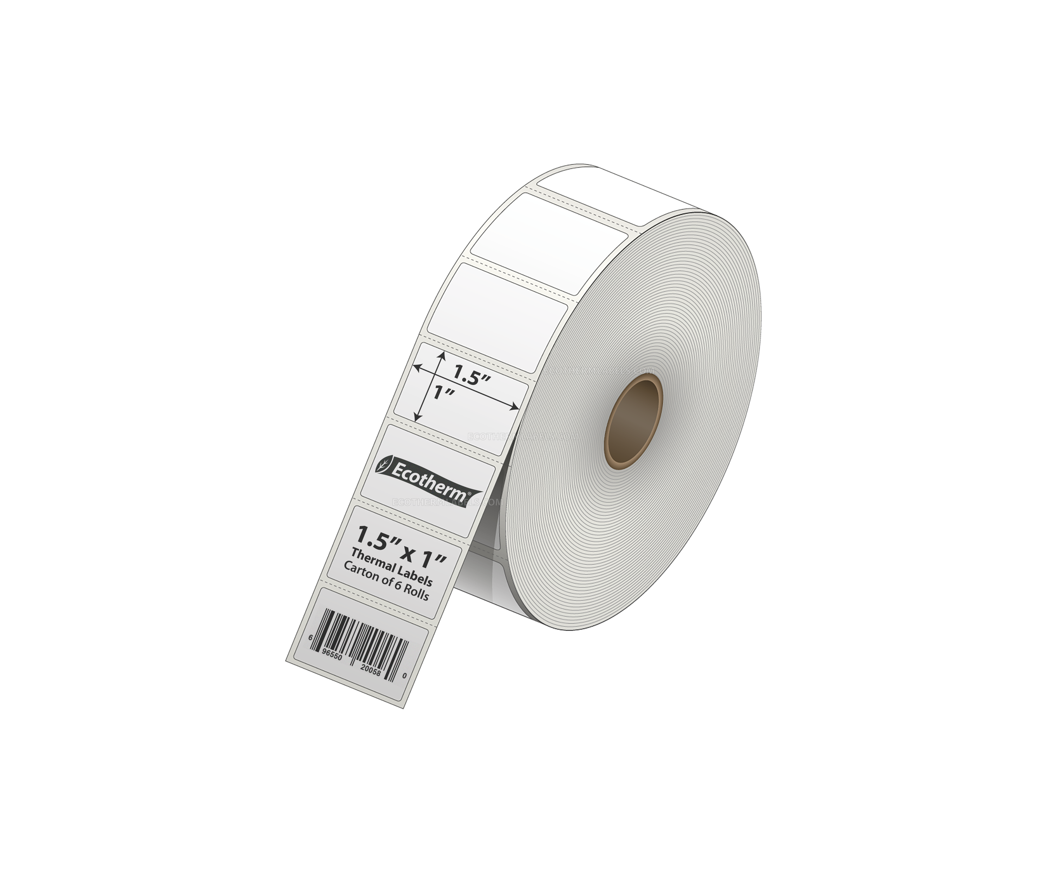 1.5 x 1 Direct Thermal White Labels With Rubber Adhesive - Perforated - 1900 Labels Per Roll - Carton Of 6 Rolls - 11400 Labels Total - MPN: ECOTHERM15158-6