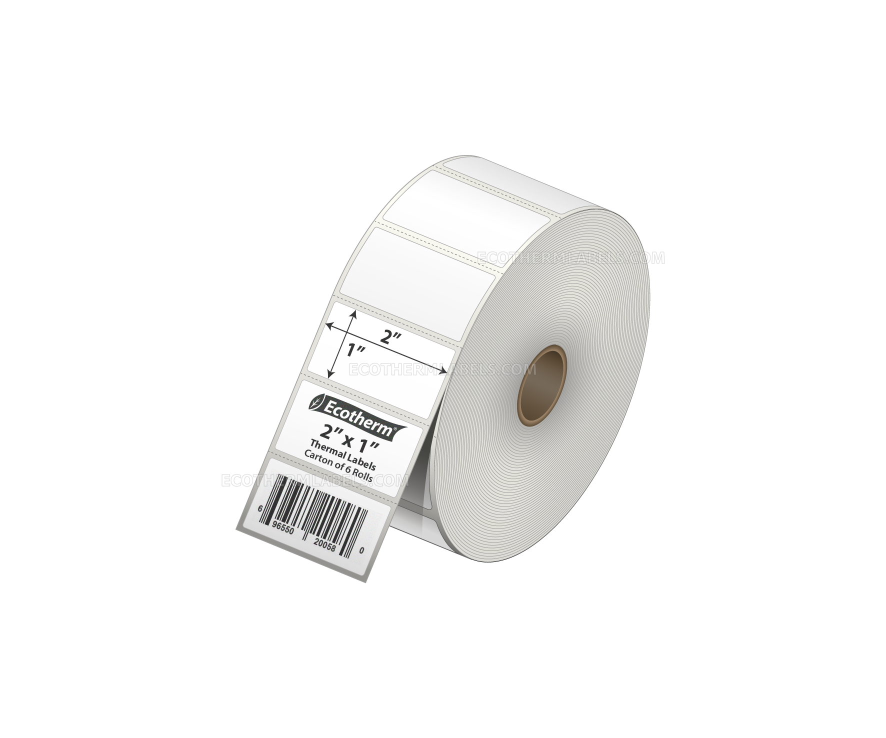 2 x 1 Direct Thermal White Labels With Rubber Adhesive - Perforated - 2500 Labels Per Roll - Carton Of 6 Rolls - 15000 Labels Total - MPN: ECOTHERM15118-6