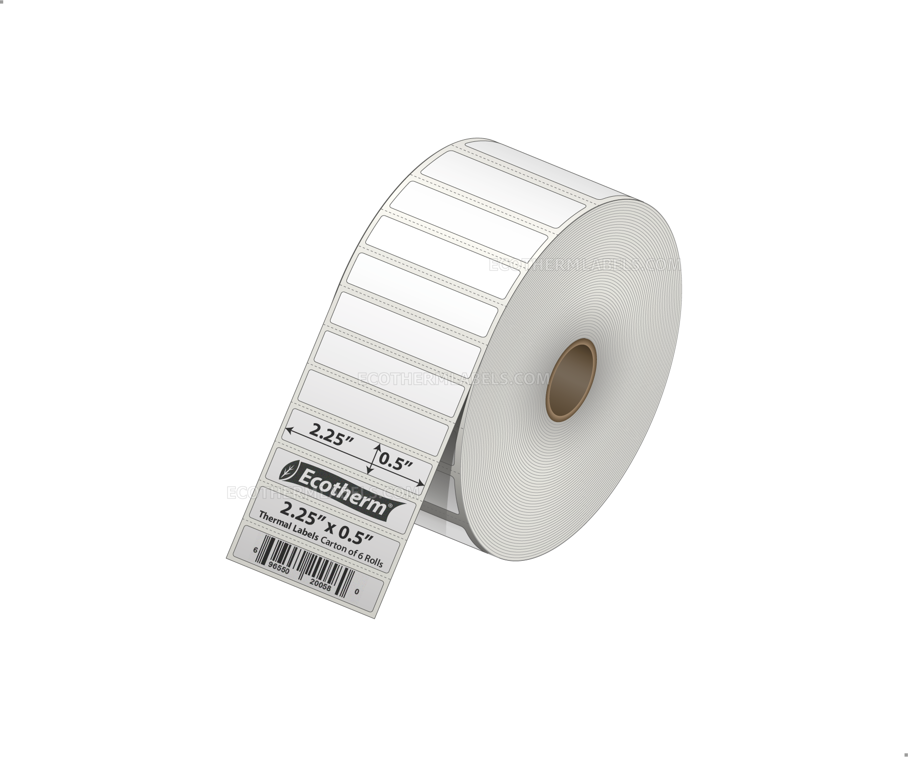 2.25 x 0.5 Direct Thermal White Labels With Rubber Adhesive - Perforated - 4200 Labels Per Roll - Carton Of 6 Rolls - 25200 Labels Total - MPN: ECOTHERM15124-6