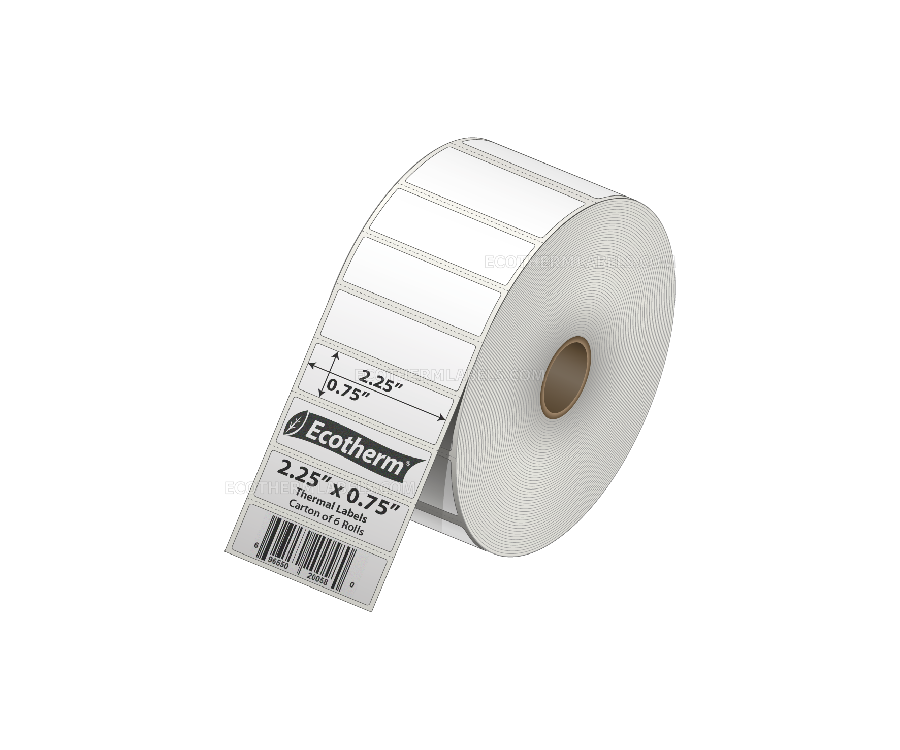 2.25 x 0.75 Direct Thermal White Labels With Rubber Adhesive - Perforated - 3315 Labels Per Roll - Carton Of 6 Rolls - 19890 Labels Total - MPN: ECOTHERM15123-6