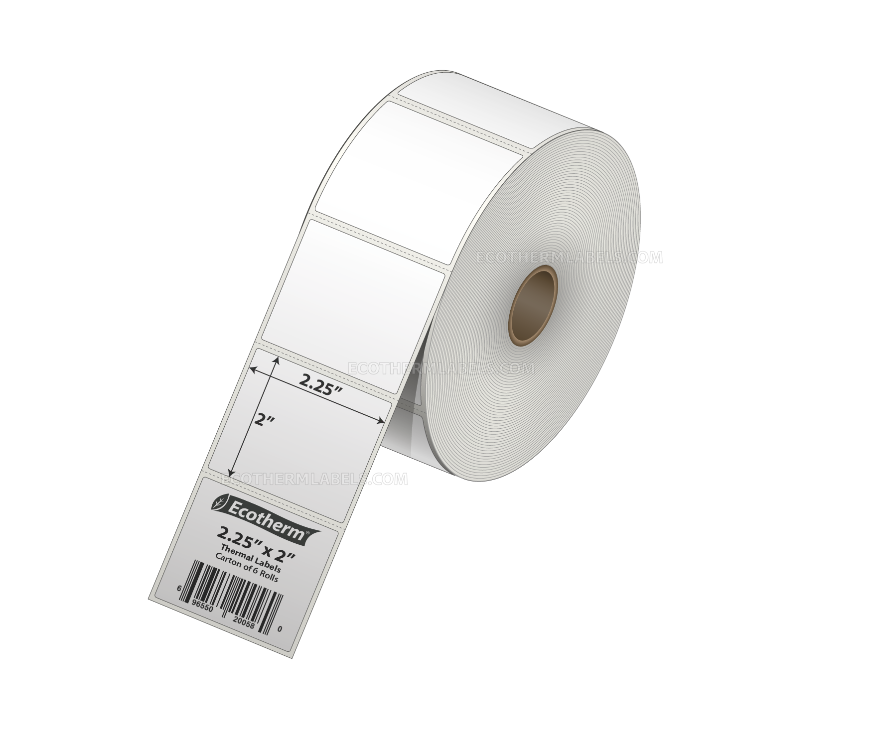 2.25 x 2 Direct Thermal White Labels With Rubber Adhesive - Perforated - 1370 Labels Per Roll - Carton Of 6 Rolls - 8220 Labels Total - MPN: ECOTHERM15128-6