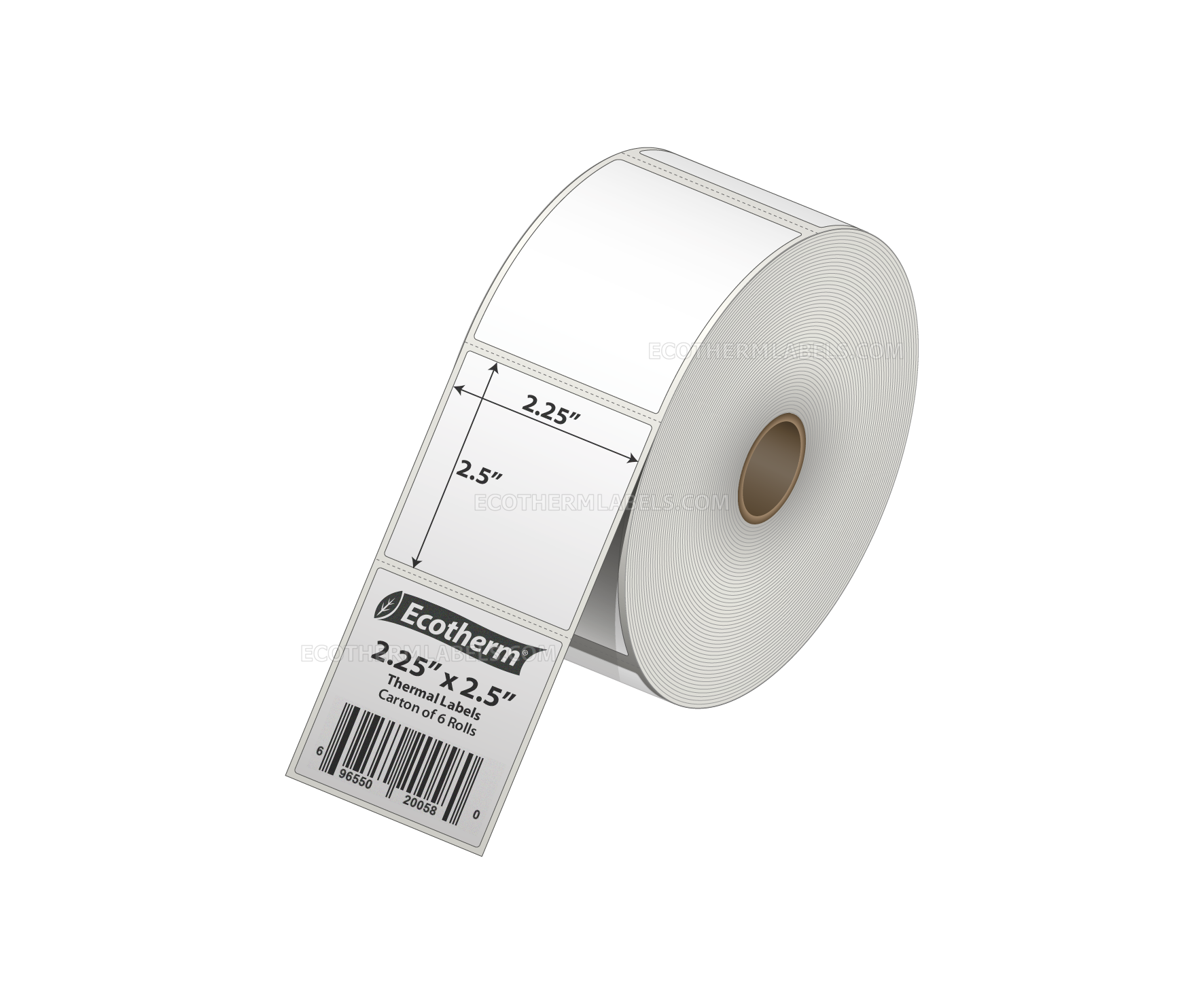 2.25 x 2.5 Direct Thermal White Labels With Rubber Adhesive - Perforated - 1000 Labels Per Roll - Carton Of 6 Rolls - 6000 Labels Total - MPN: ECOTHERM15130-6