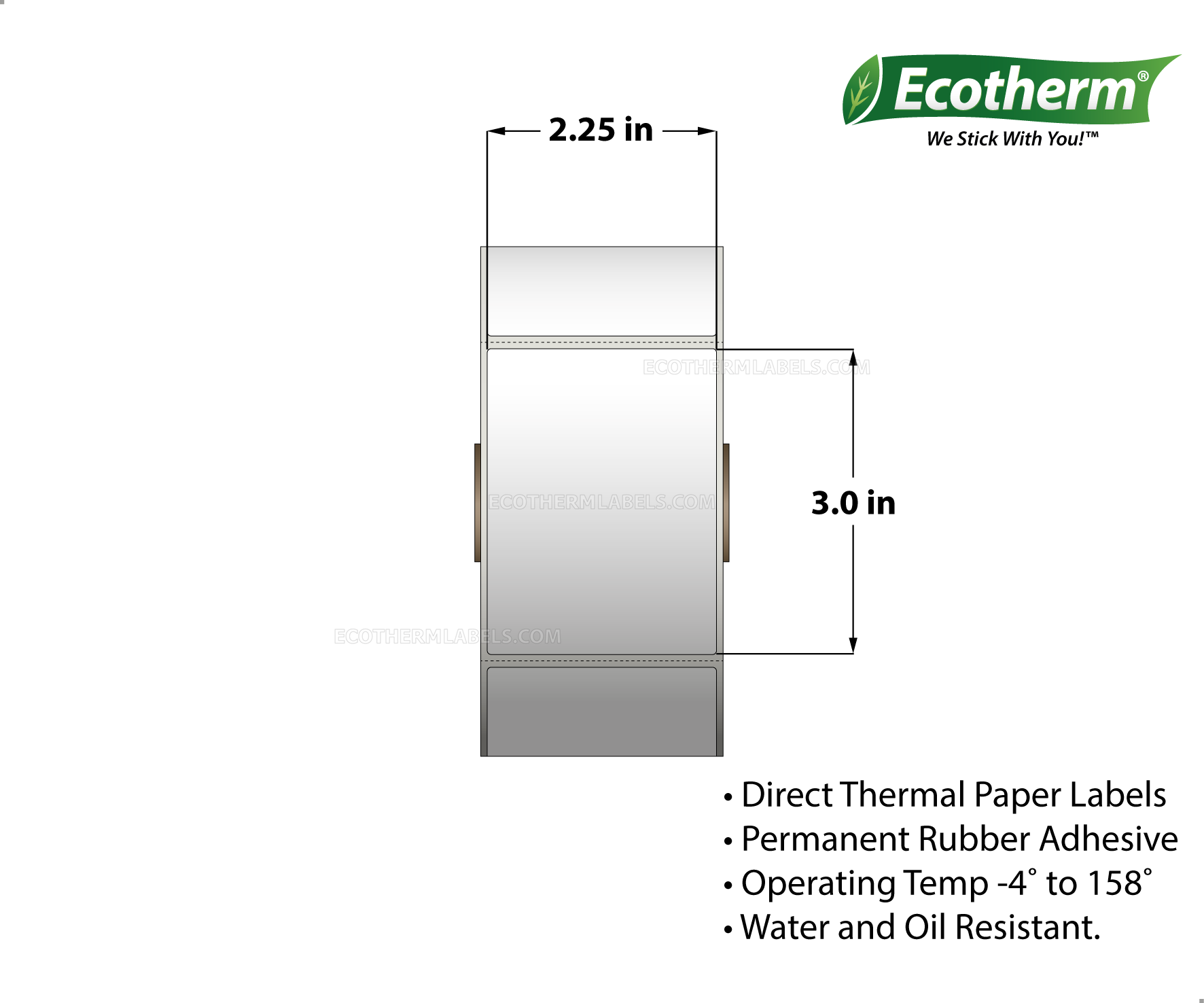 2.25 x 3 Direct Thermal White Labels With Rubber Adhesive - Perforated - 840 Labels Per Roll - Carton Of 6 Rolls - 5040 Labels Total - MPN: ECOTHERM15131-6