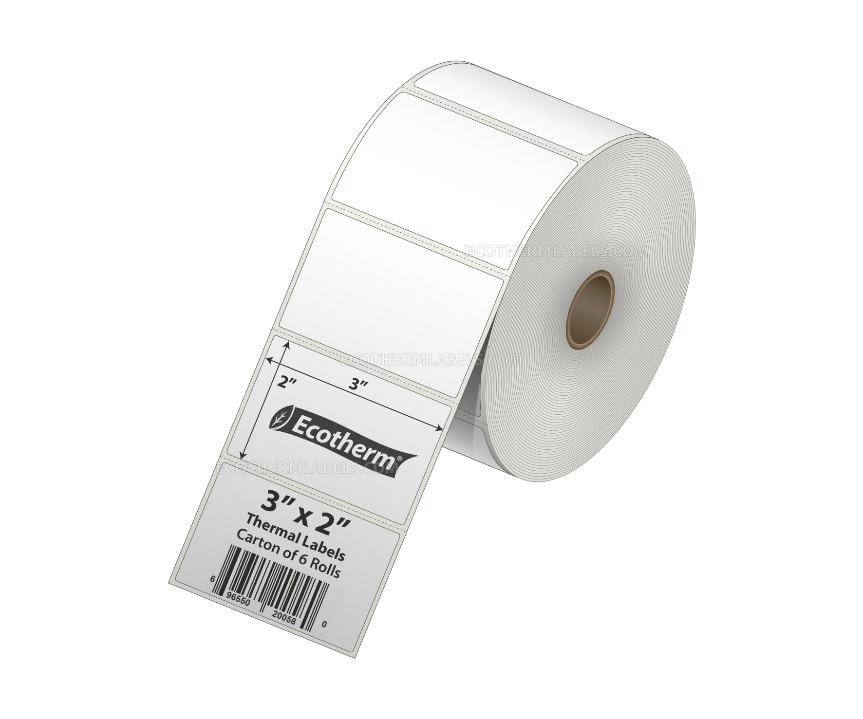 3 x 2 Direct Thermal White Labels With Rubber Adhesive - Perforated - 1240 Labels Per Roll - Carton Of 6 Rolls - 7440 Labels Total - MPN: ECOTHERM15139-6