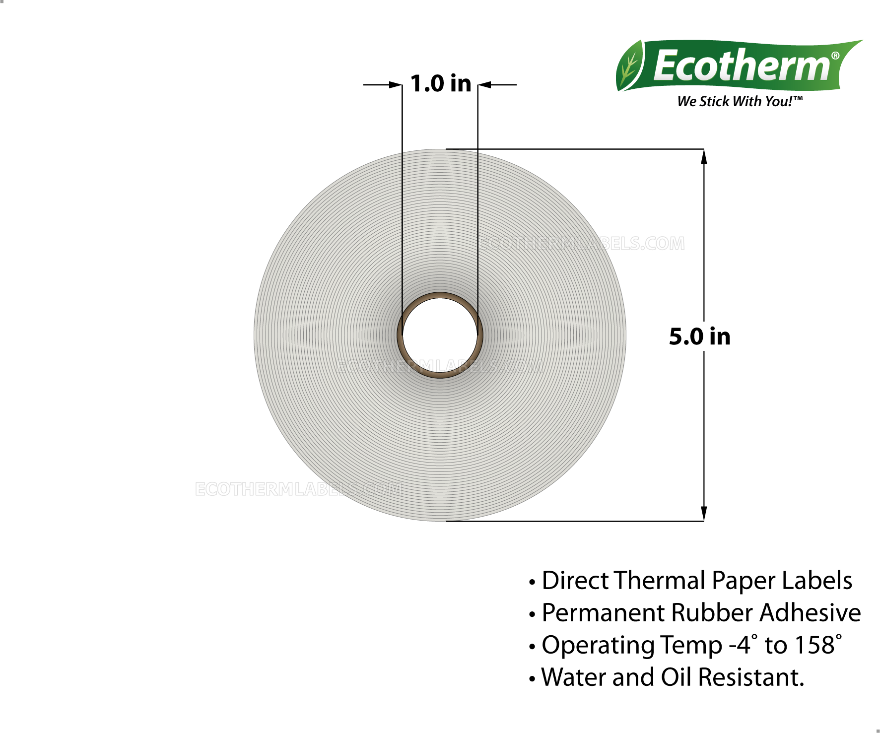 3 x 2 Direct Thermal White Labels With Rubber Adhesive - Perforated - 1240 Labels Per Roll - Carton Of 6 Rolls - 7440 Labels Total - MPN: ECOTHERM15139-6