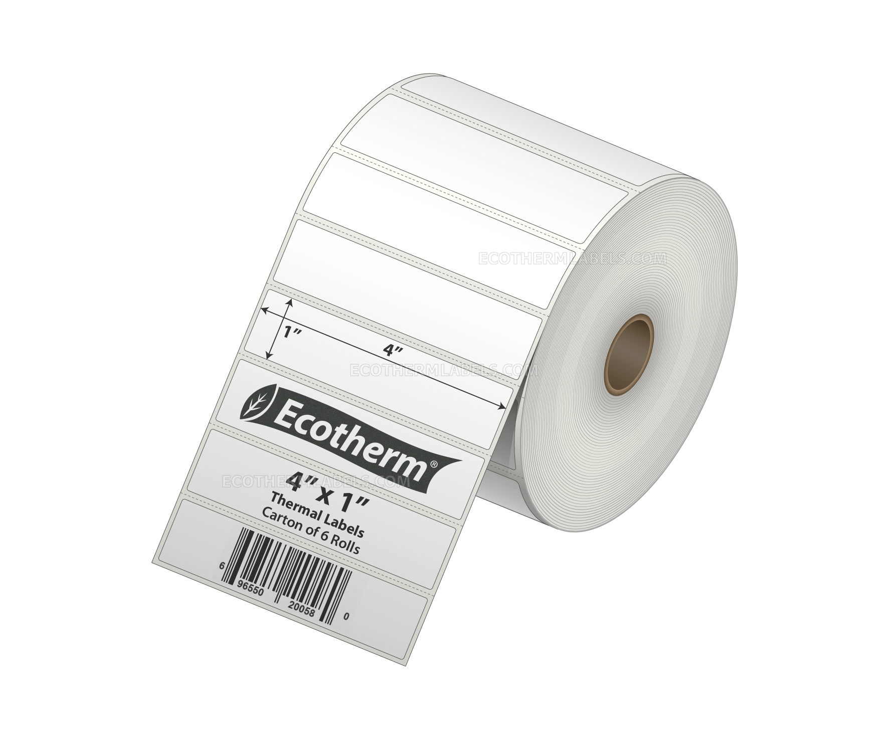 4 x 1 Direct Thermal White Labels With Rubber Adhesive - Perforated - 2500 Labels Per Roll - Carton Of 6 Rolls - 15000 Labels Total - MPN: ECOTHERM15146-6