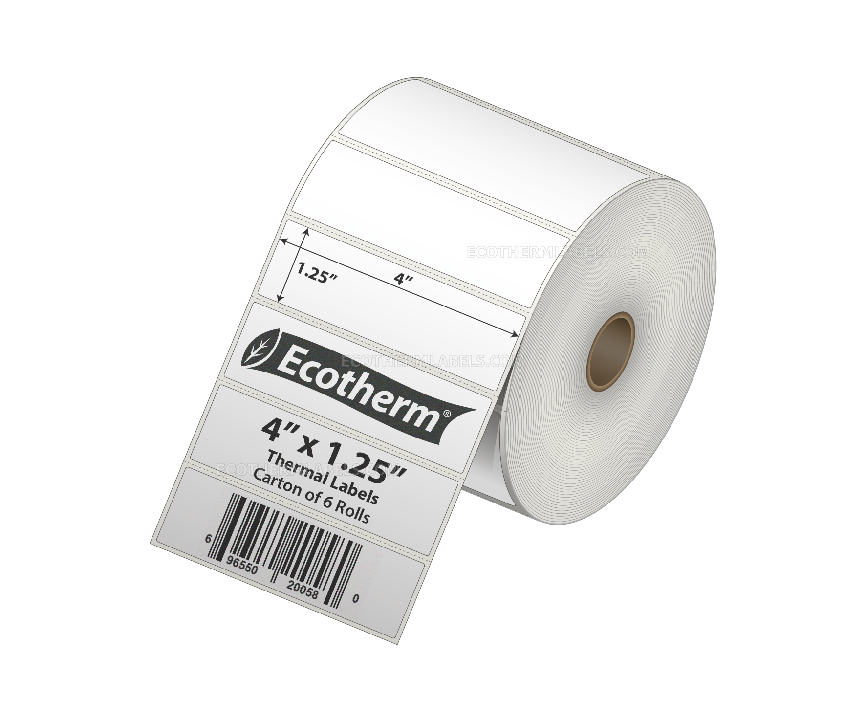 4 x 1.25 Direct Thermal White Labels With Rubber Adhesive - Perforated - 2100 Labels Per Roll - Carton Of 6 Rolls - 12600 Labels Total - MPN: ECOTHERM15147-6