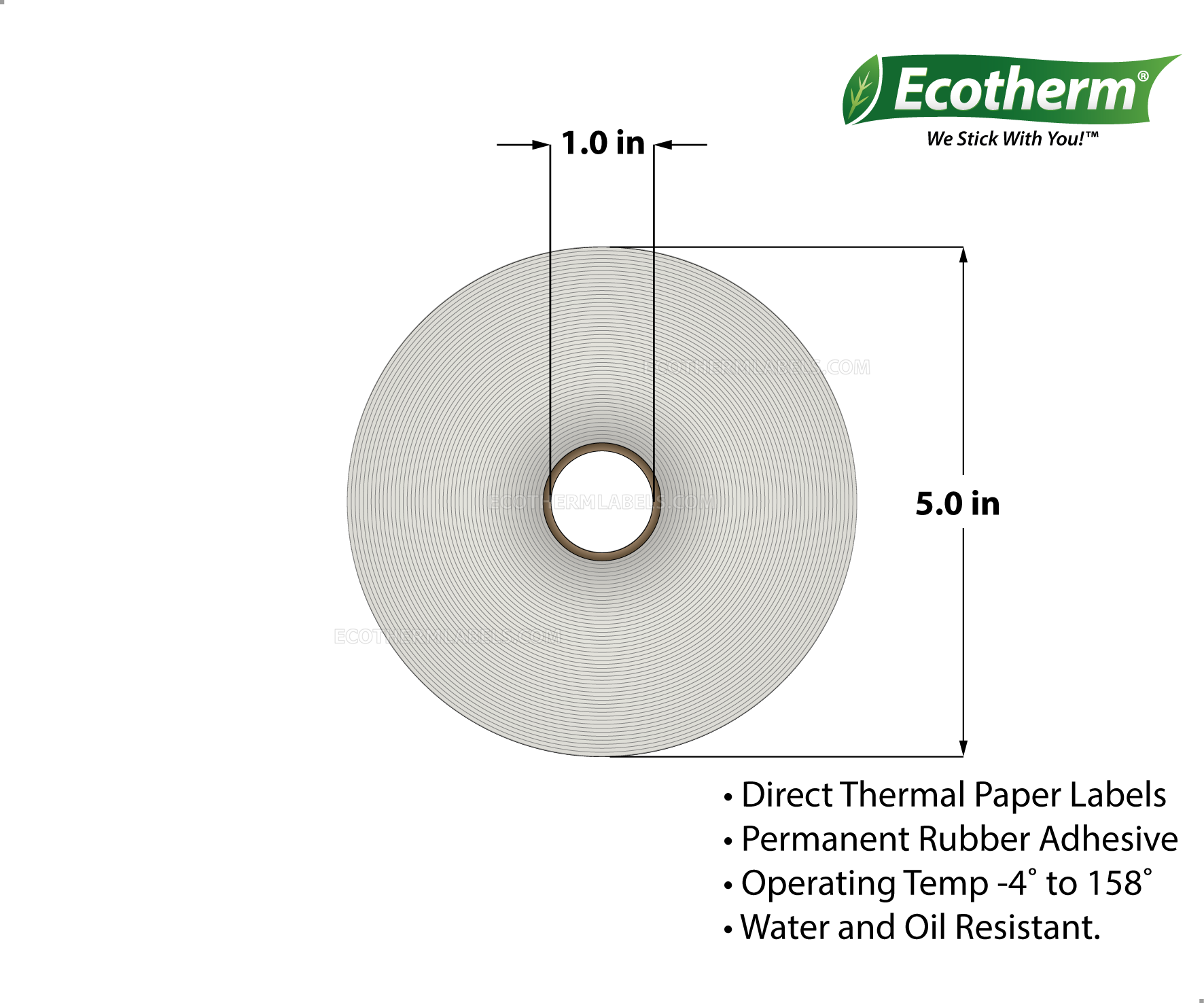 4 x 1.25 Direct Thermal White Labels With Rubber Adhesive - Perforated - 2100 Labels Per Roll - Carton Of 6 Rolls - 12600 Labels Total - MPN: ECOTHERM15147-6