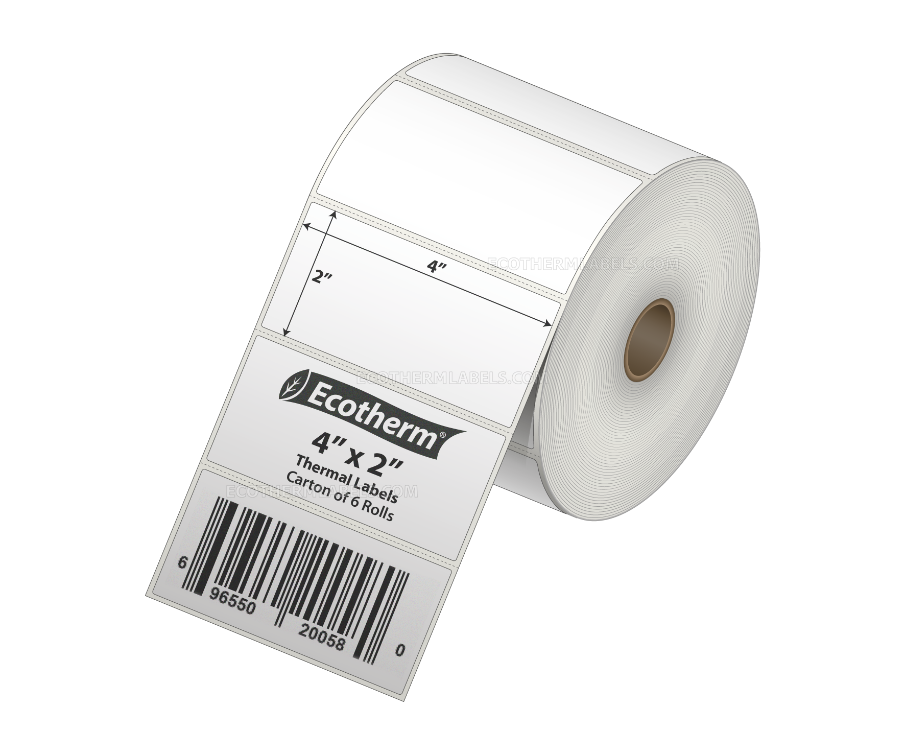 4 x 2 Direct Thermal White Labels With Rubber Adhesive - Perforated - 1250 Labels Per Roll - Carton Of 6 Rolls - 7500 Labels Total - MPN: ECOTHERM15149-6